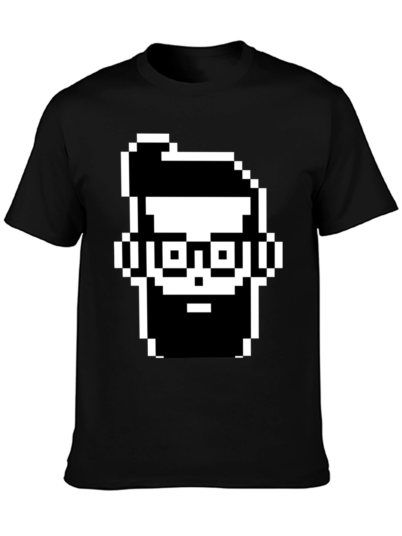 Pixel Art Bearded Man Black T-Shirt