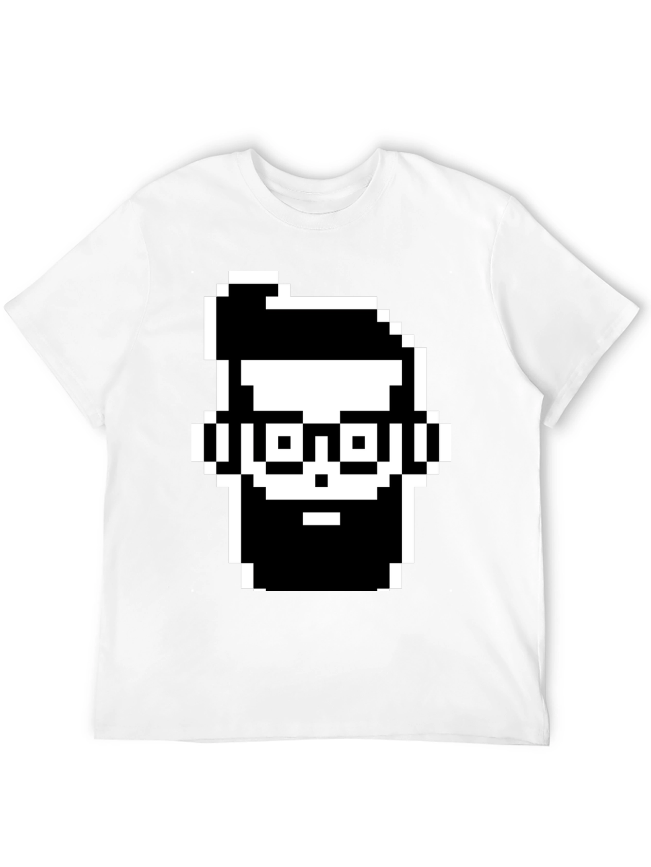 Pixel Art Bearded Man Black T-Shirt