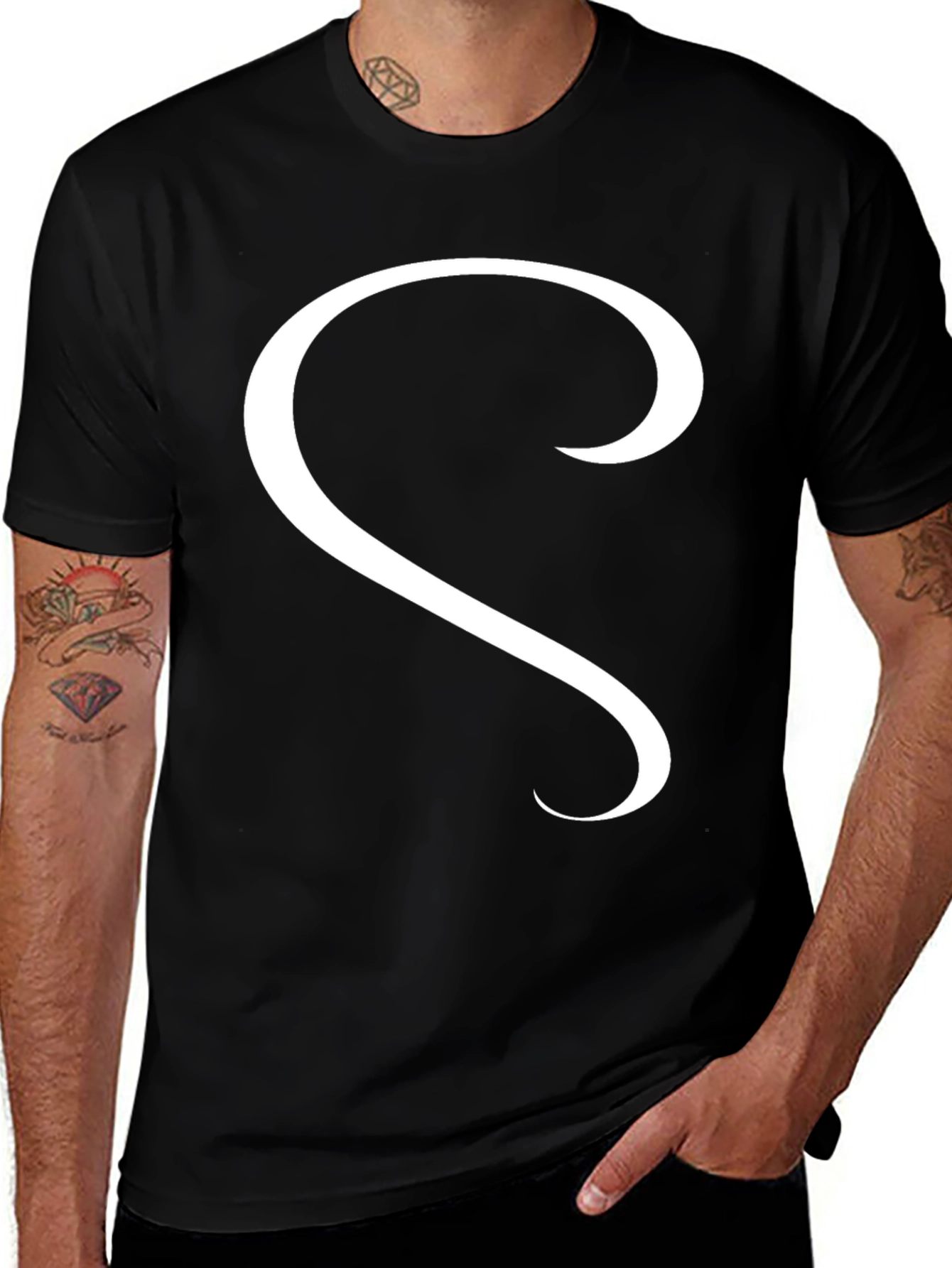Black T-Shirt with Large White S