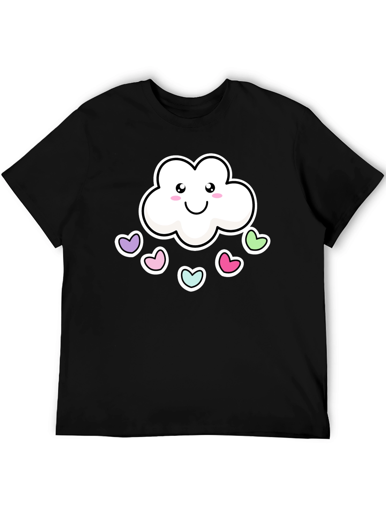 Cute Kawaii Cloud with Hearts Black T-Shirt
