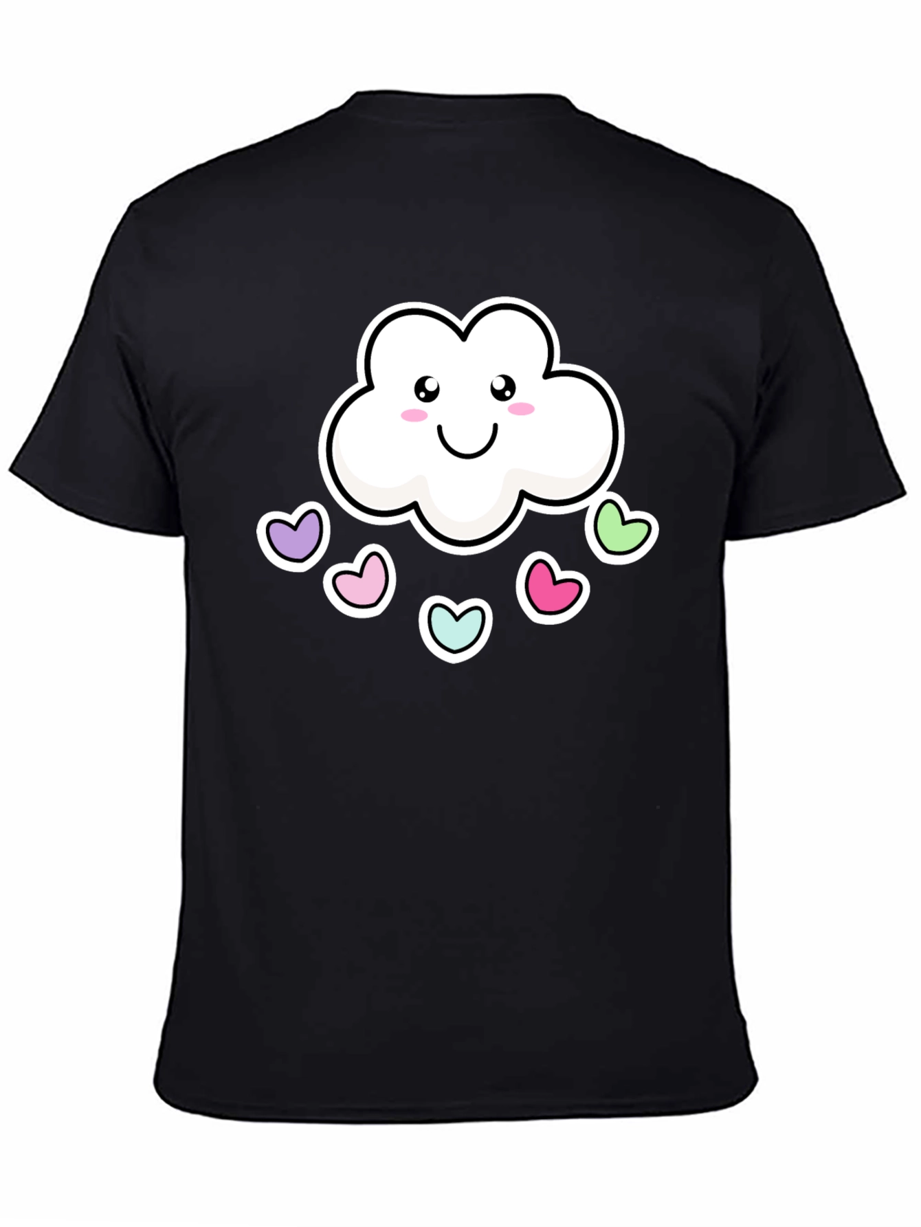 Cute Kawaii Cloud with Hearts Black T-Shirt