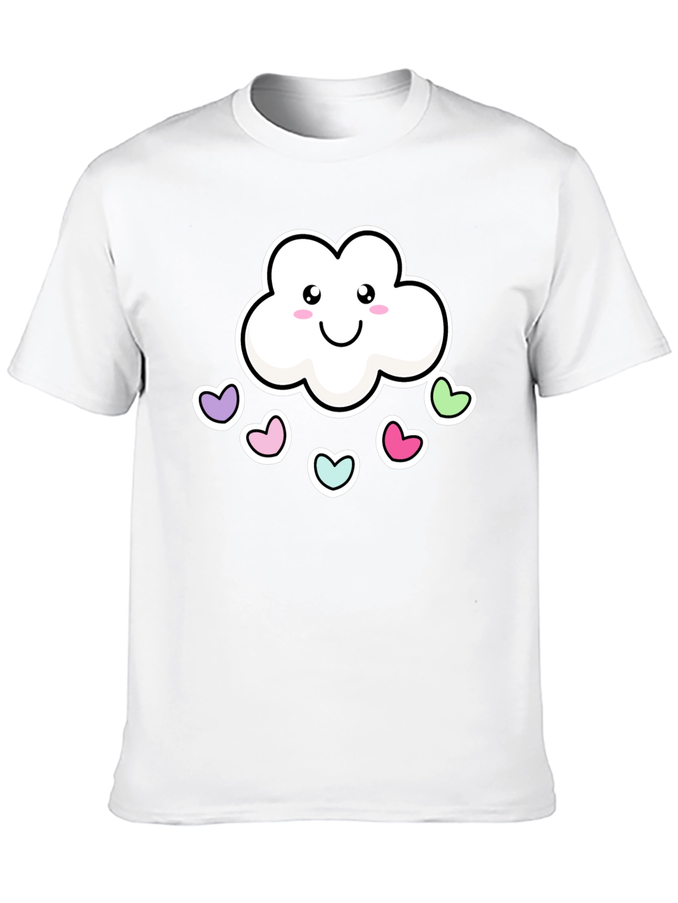 Cute Kawaii Cloud with Hearts Black T-Shirt