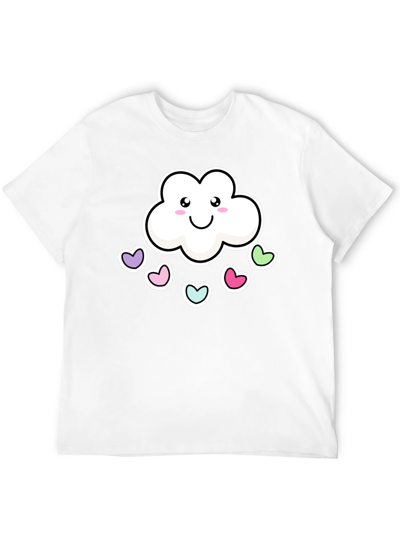 Cute Kawaii Cloud with Hearts Black T-Shirt