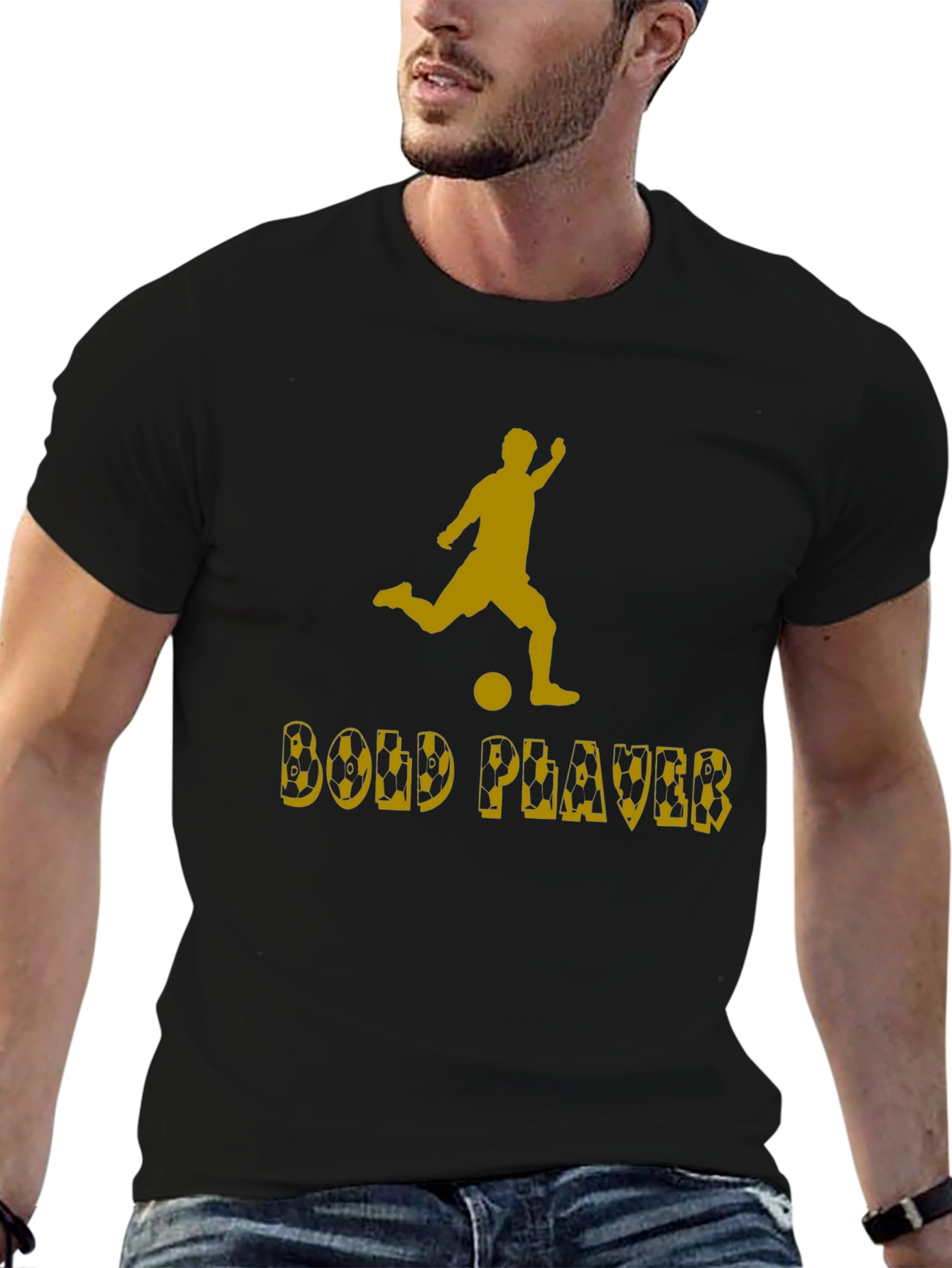 Bold Player Graphic Tee - Black Cotton T-Shirt