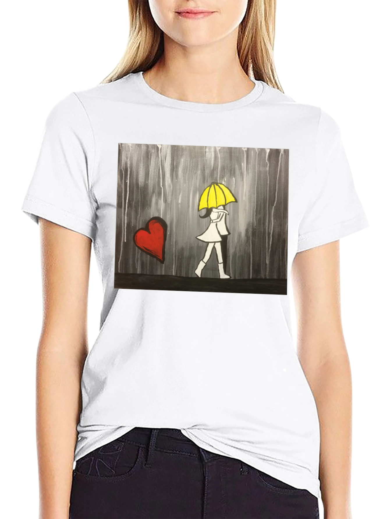 Rainy Day Romance T-Shirt - Heart & Umbrella Design