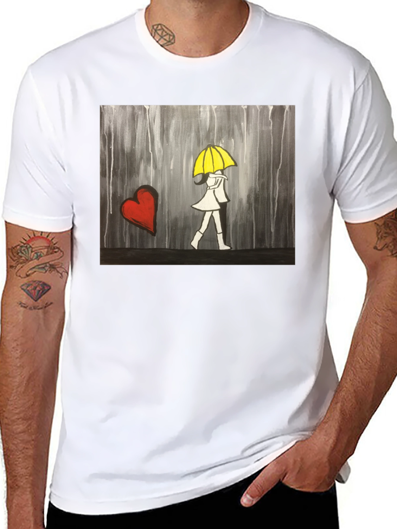 Rainy Day Romance T-Shirt - Heart & Umbrella Design