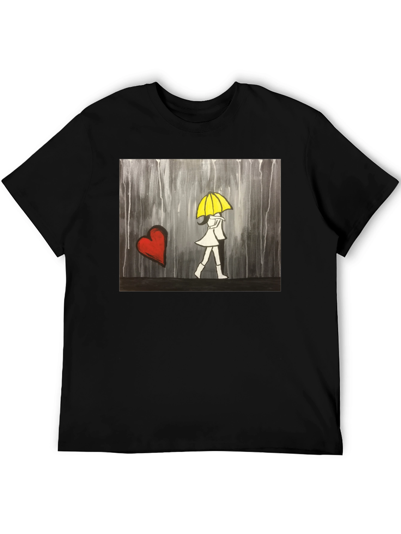 Rainy Day Romance T-Shirt - Heart & Umbrella Design