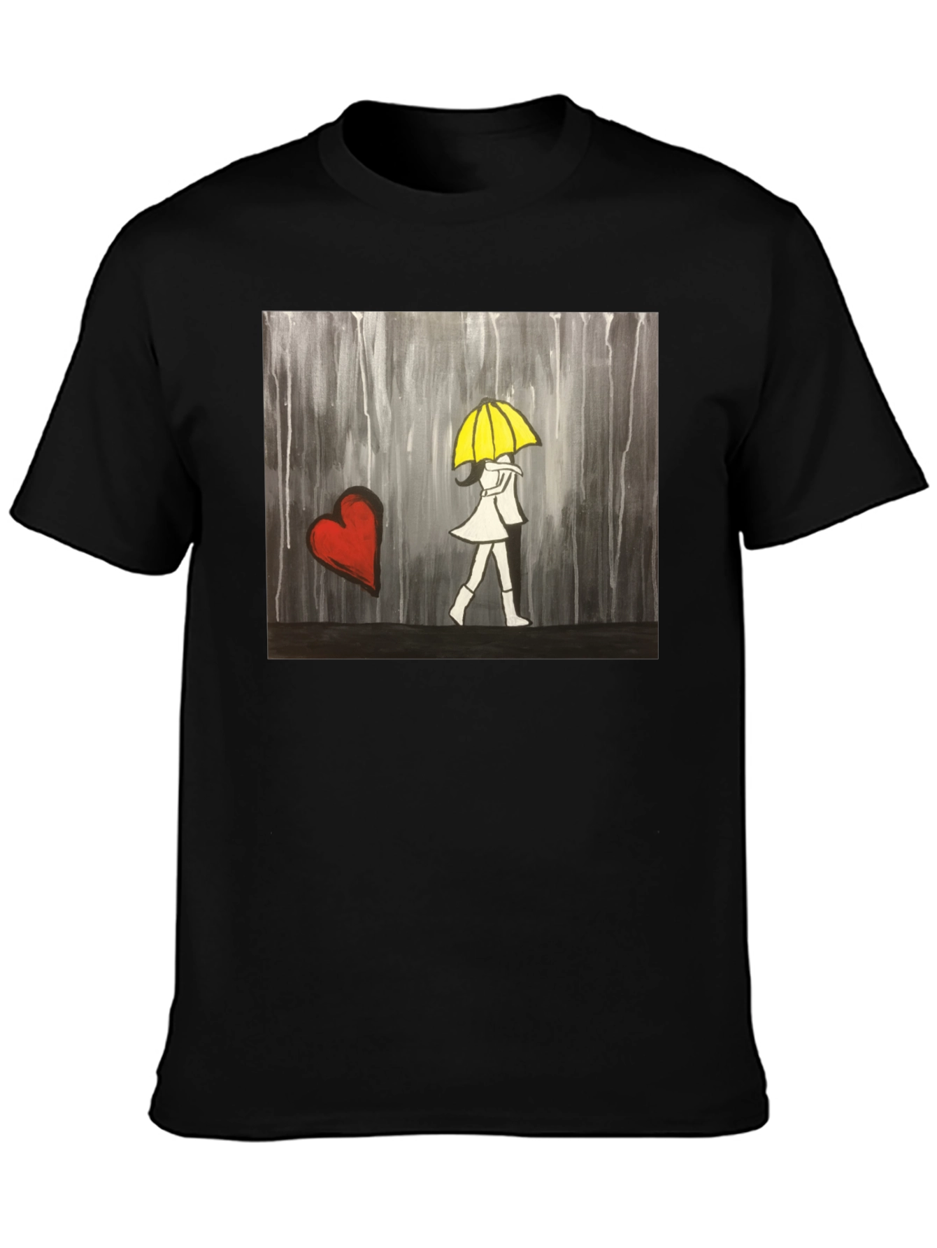 Rainy Day Romance T-Shirt - Heart & Umbrella Design