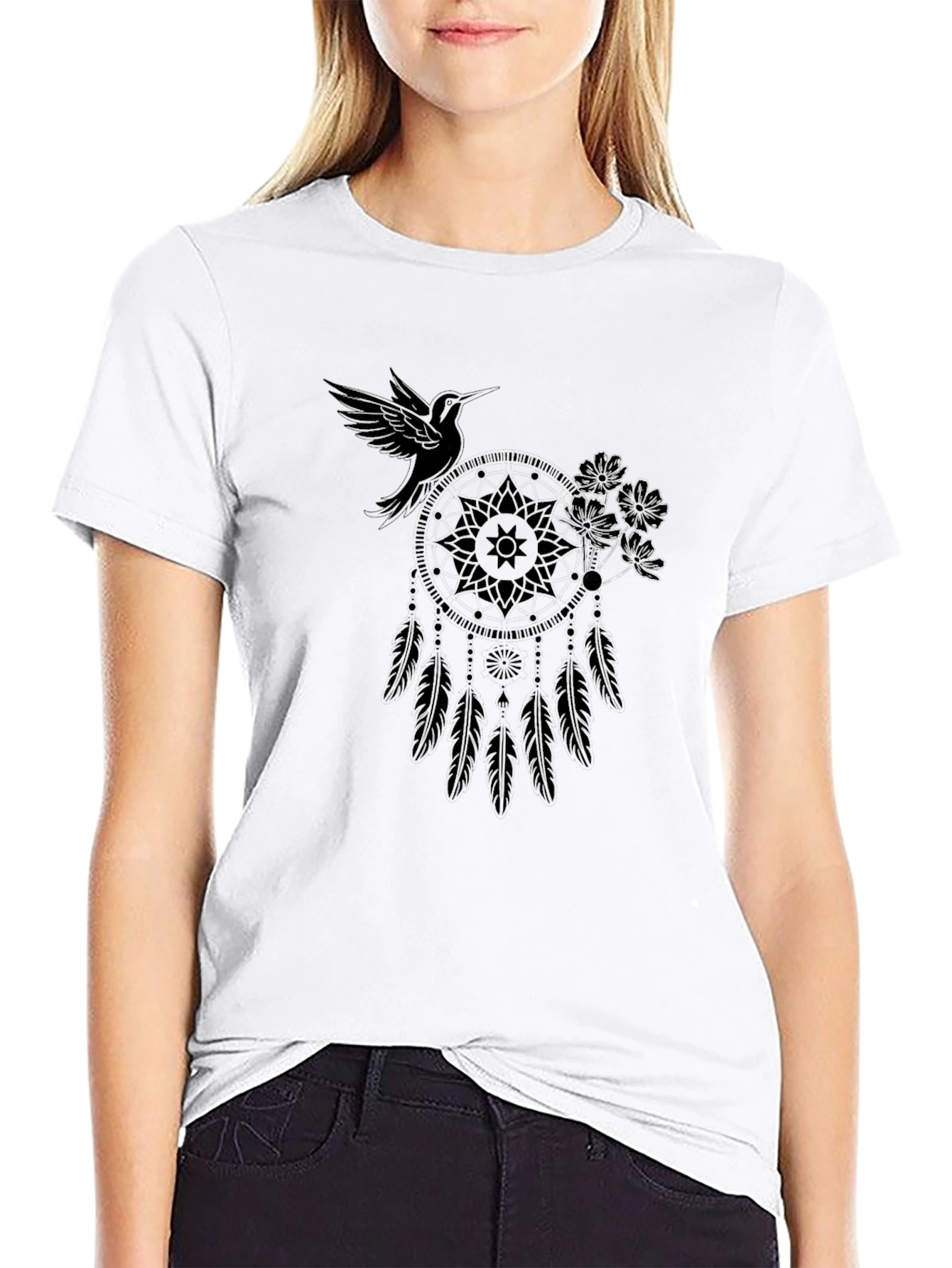 Dreamcatcher Hummingbird Black T-Shirt