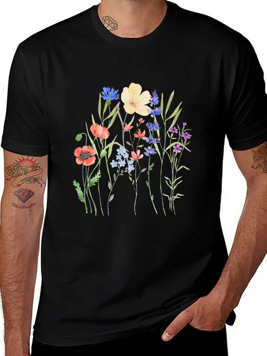 Floral Print Black T-Shirt - Nature Lover Tee