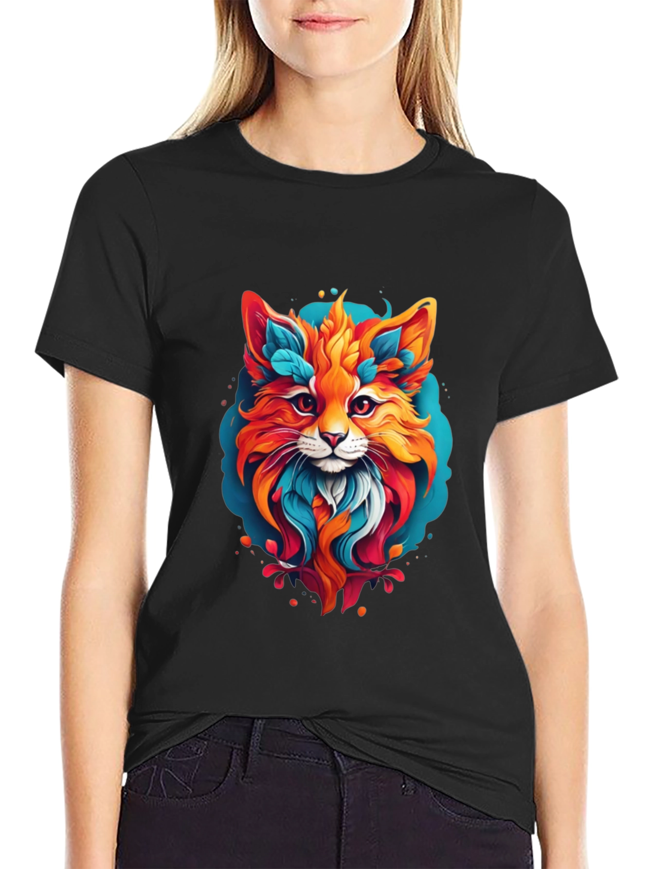 Vibrant Fox Graphic Black T-Shirt