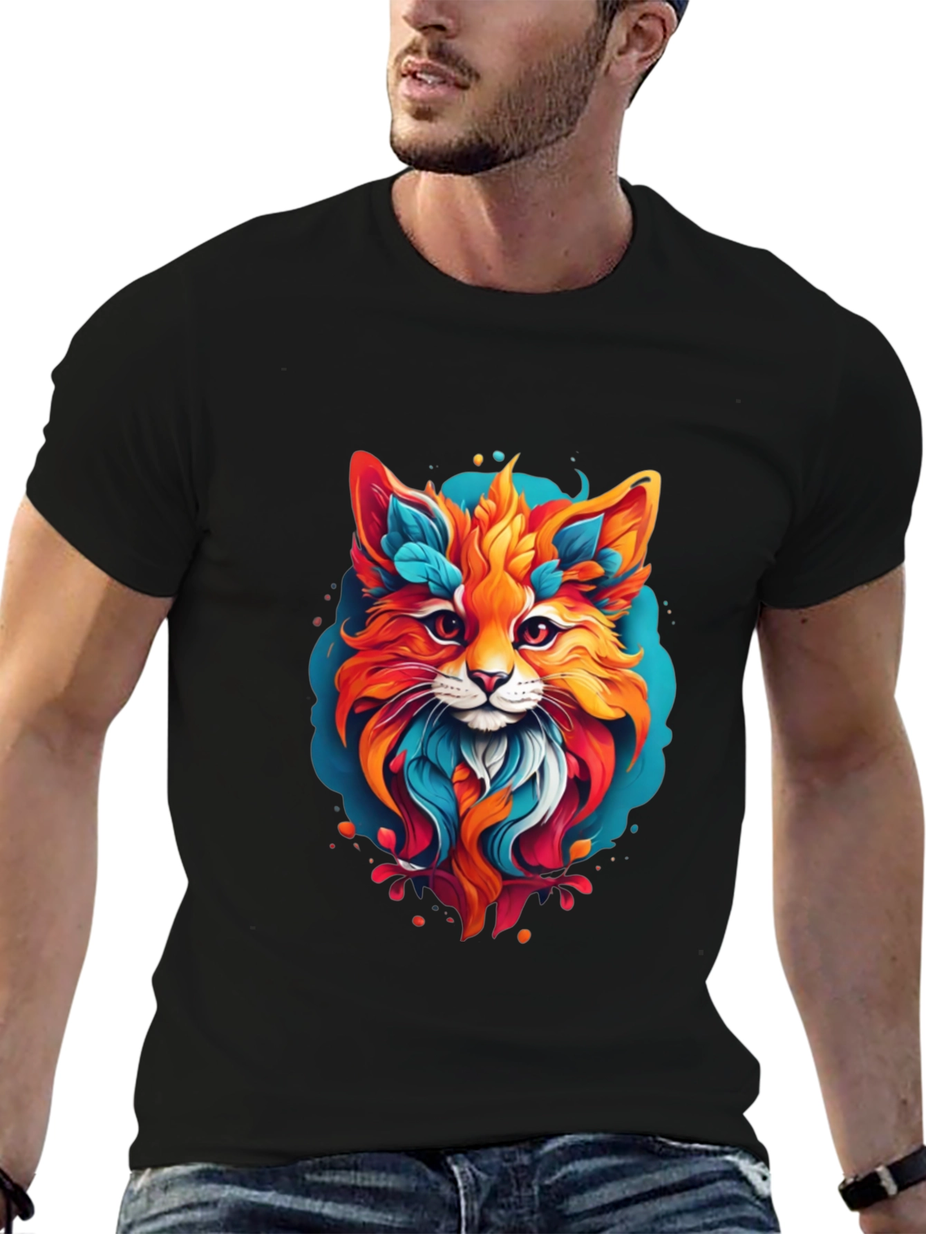 Vibrant Fox Graphic Black T-Shirt