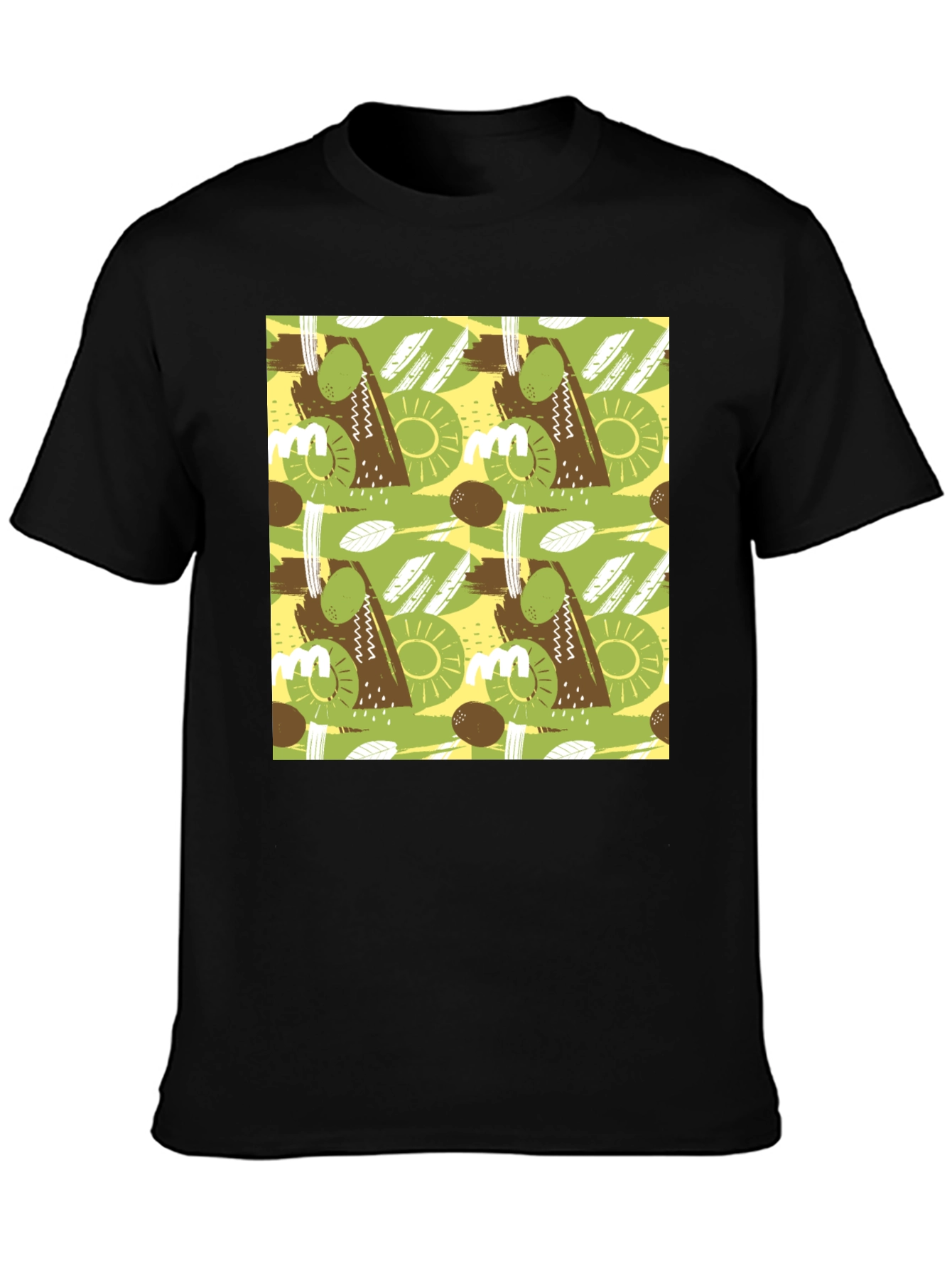 Abstract Fruit Pattern T-Shirt - Black
