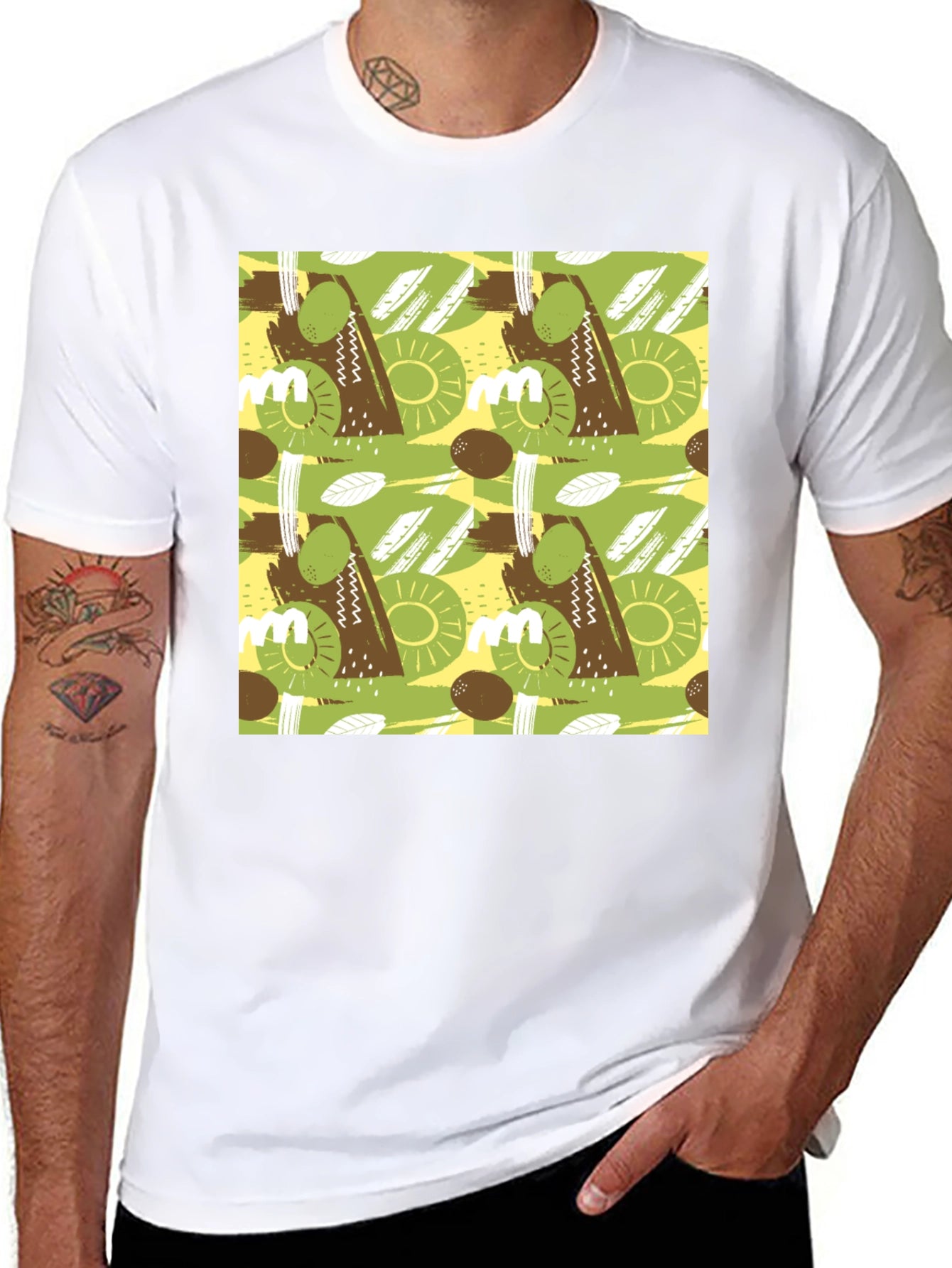 Abstract Fruit Pattern T-Shirt - Black