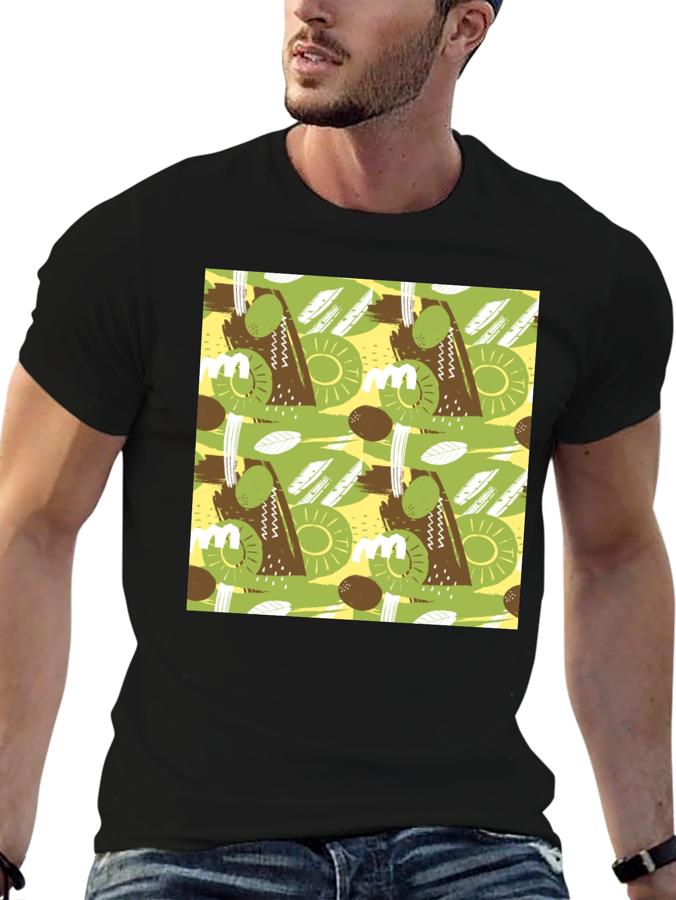 Abstract Fruit Pattern T-Shirt - Black