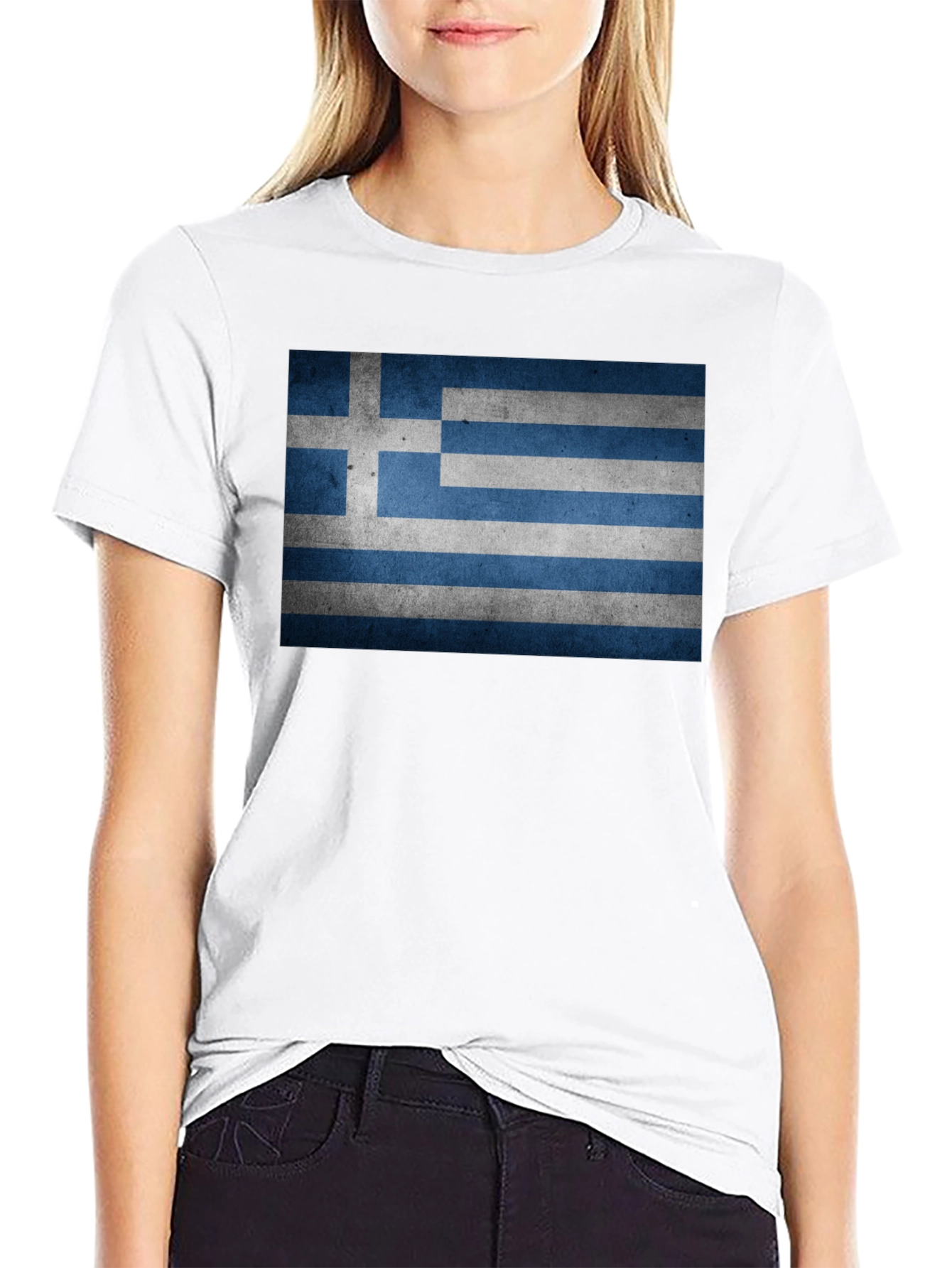 Greek Flag T-Shirt - Black Cotton Blend Tee