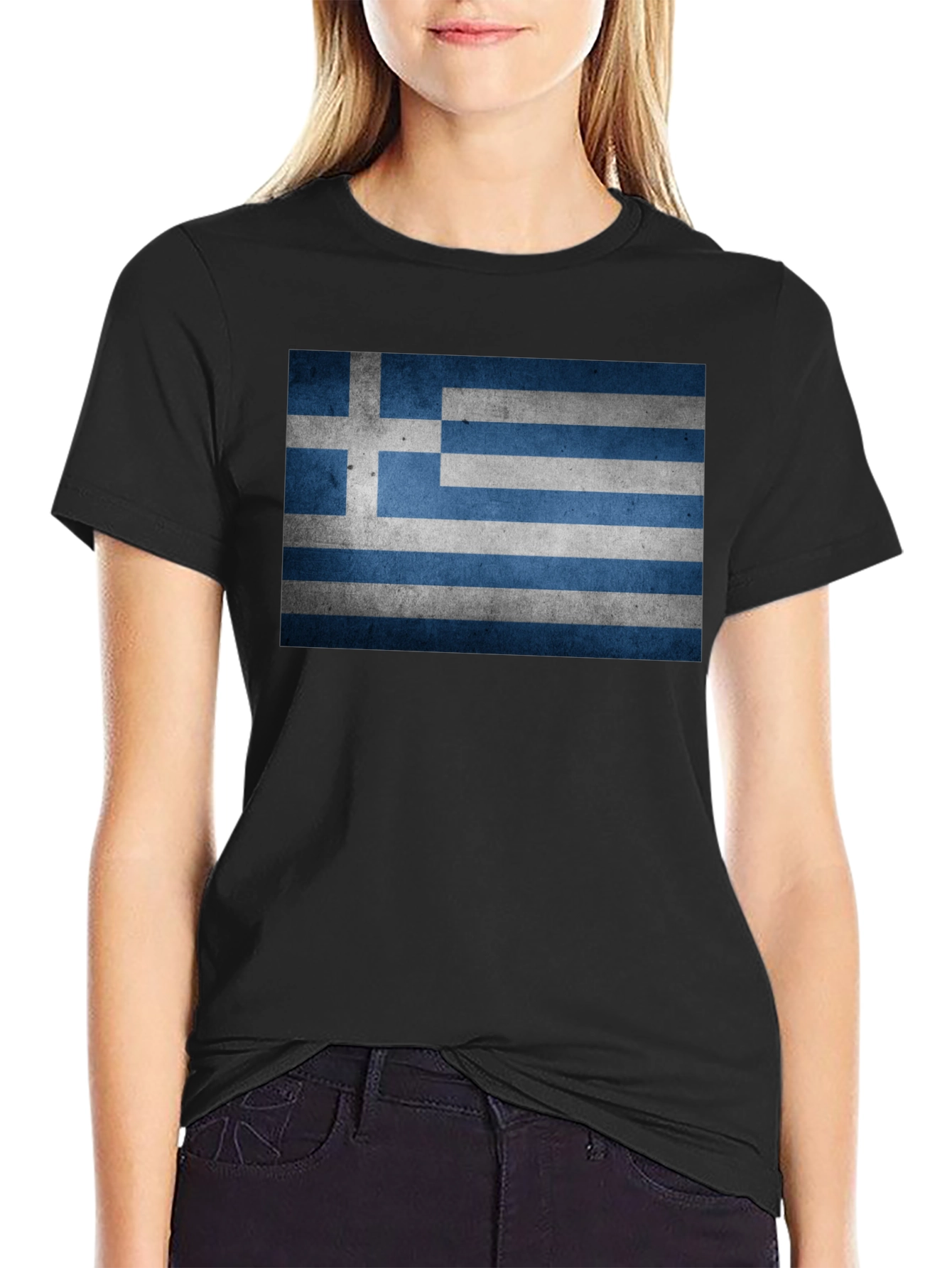 Greek Flag T-Shirt - Black Cotton Blend Tee