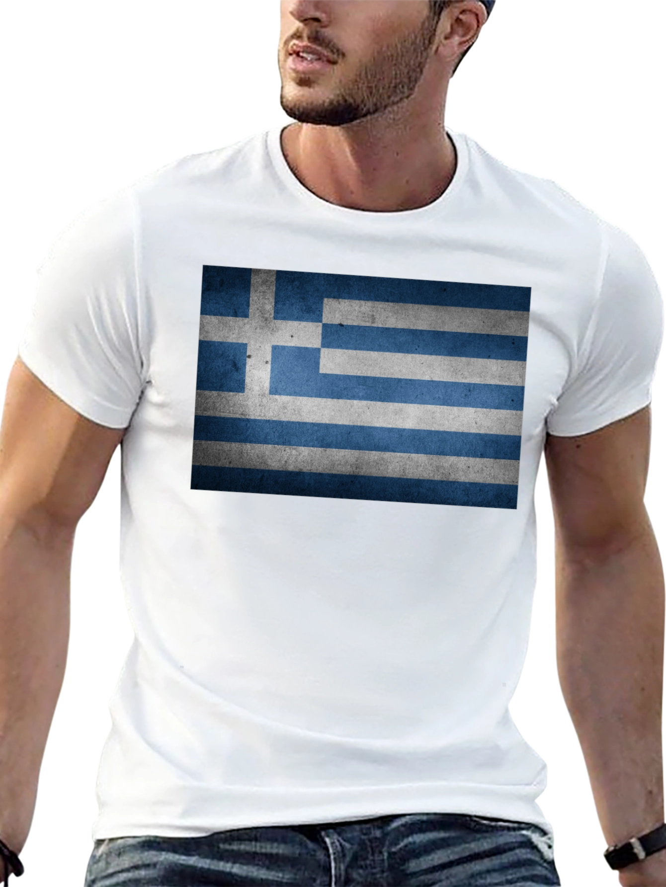 Greek Flag T-Shirt - Black Cotton Blend Tee