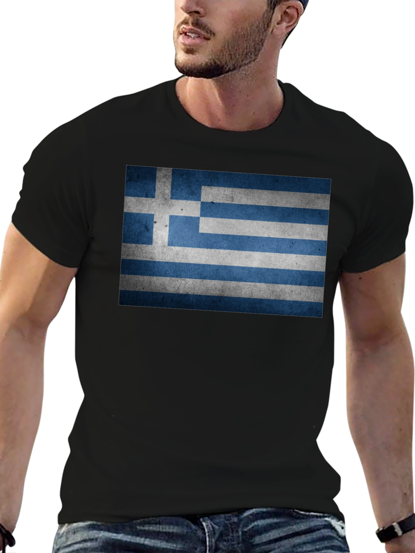 Greek Flag T-Shirt - Black Cotton Blend Tee