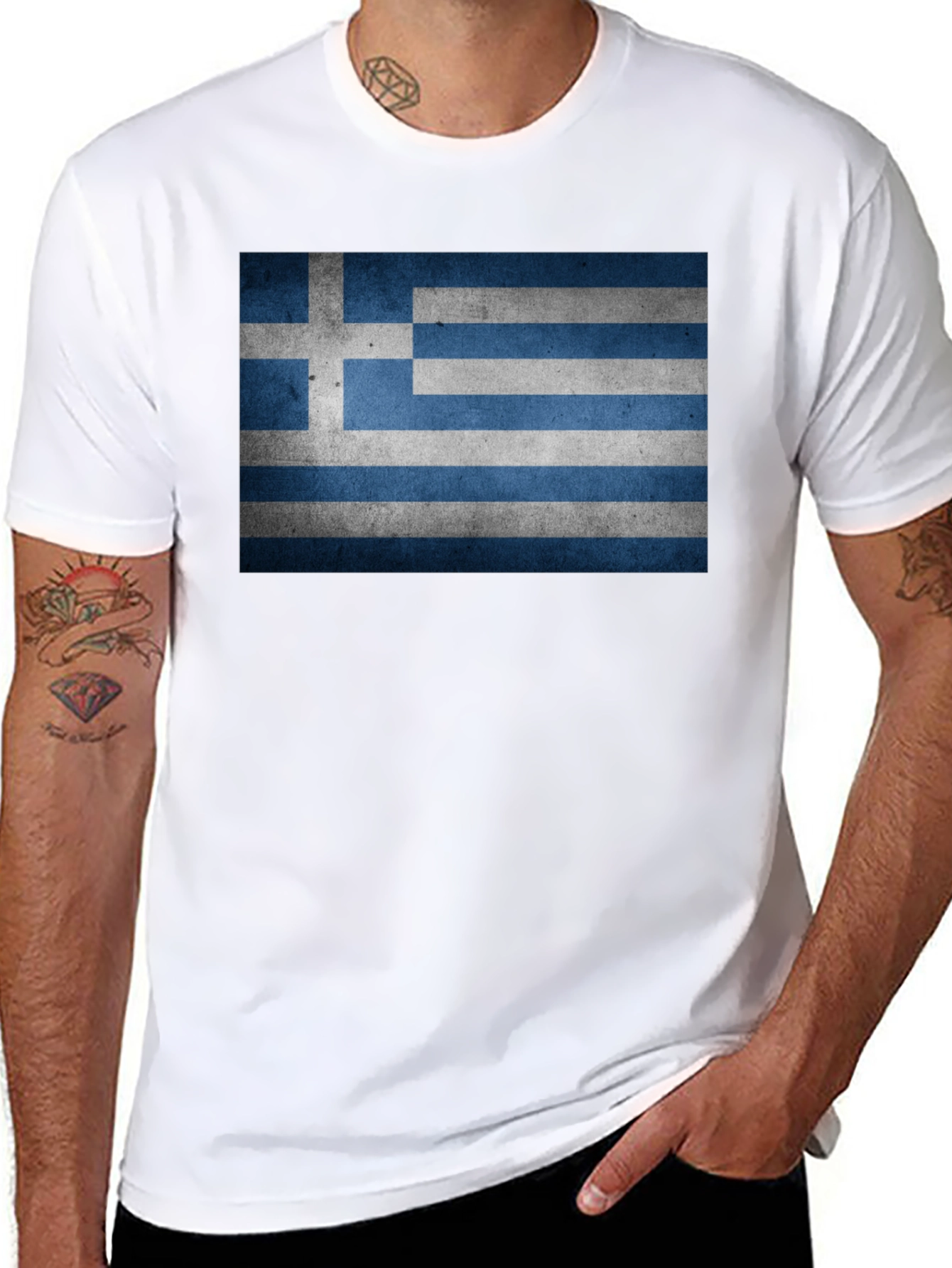 Greek Flag T-Shirt - Black Cotton Blend Tee