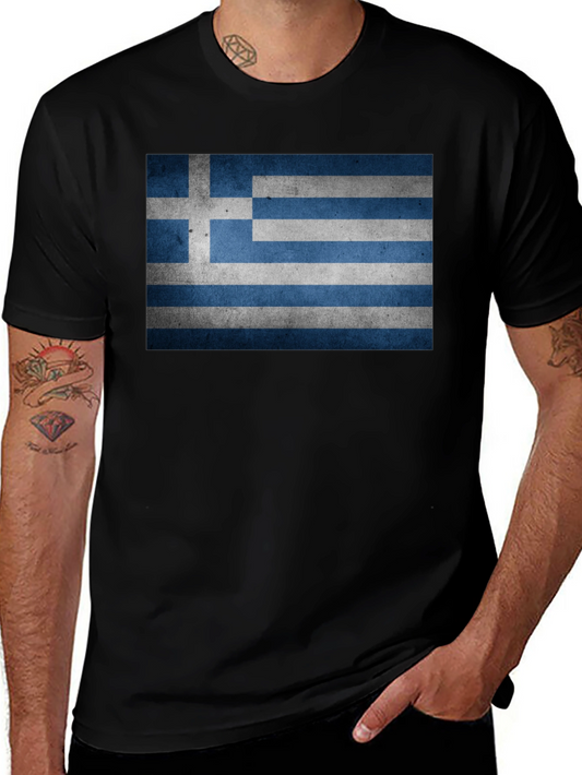 Greek Flag T-Shirt - Black Cotton Blend Tee
