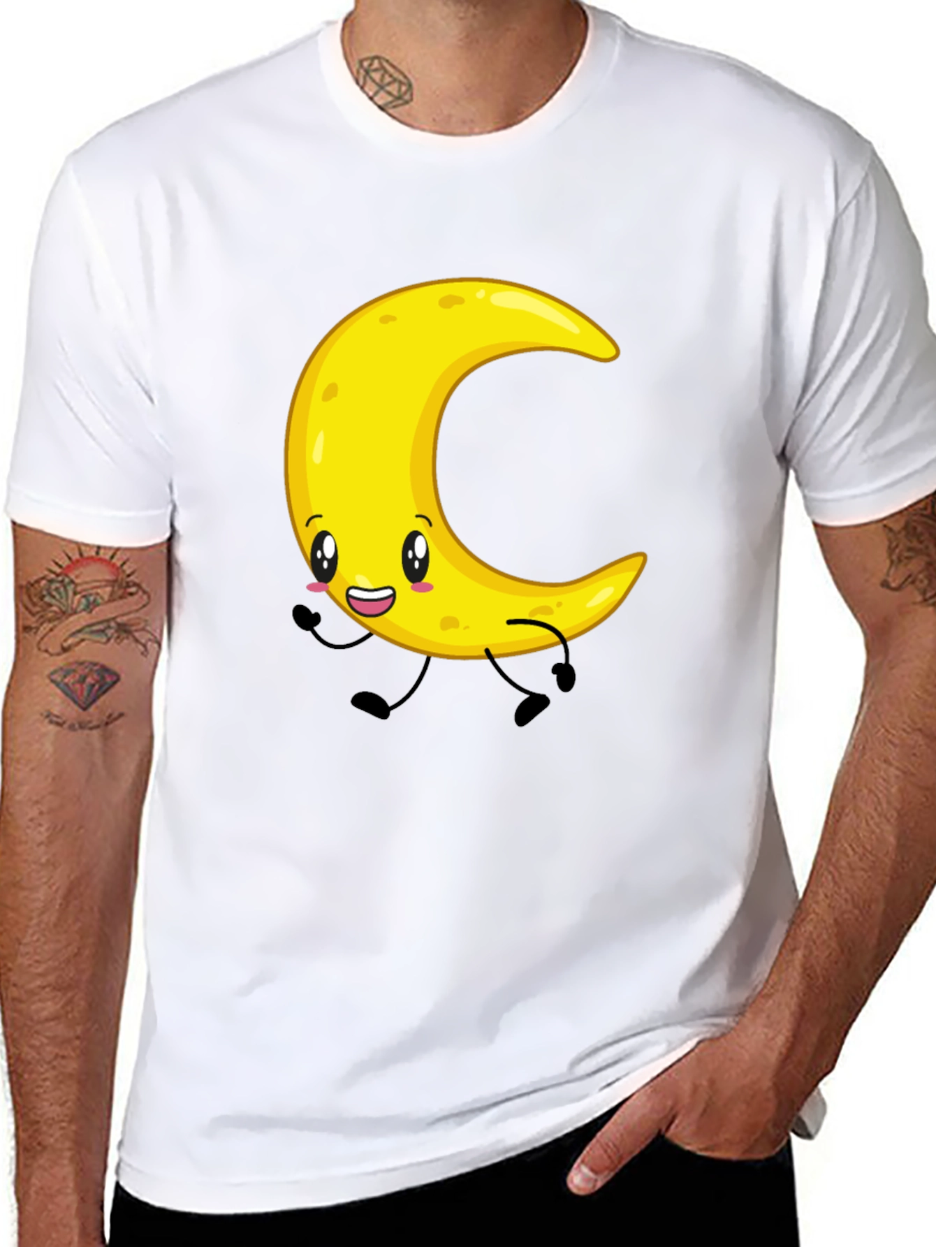 Crescent Moon Cartoon Graphic Tee - Black