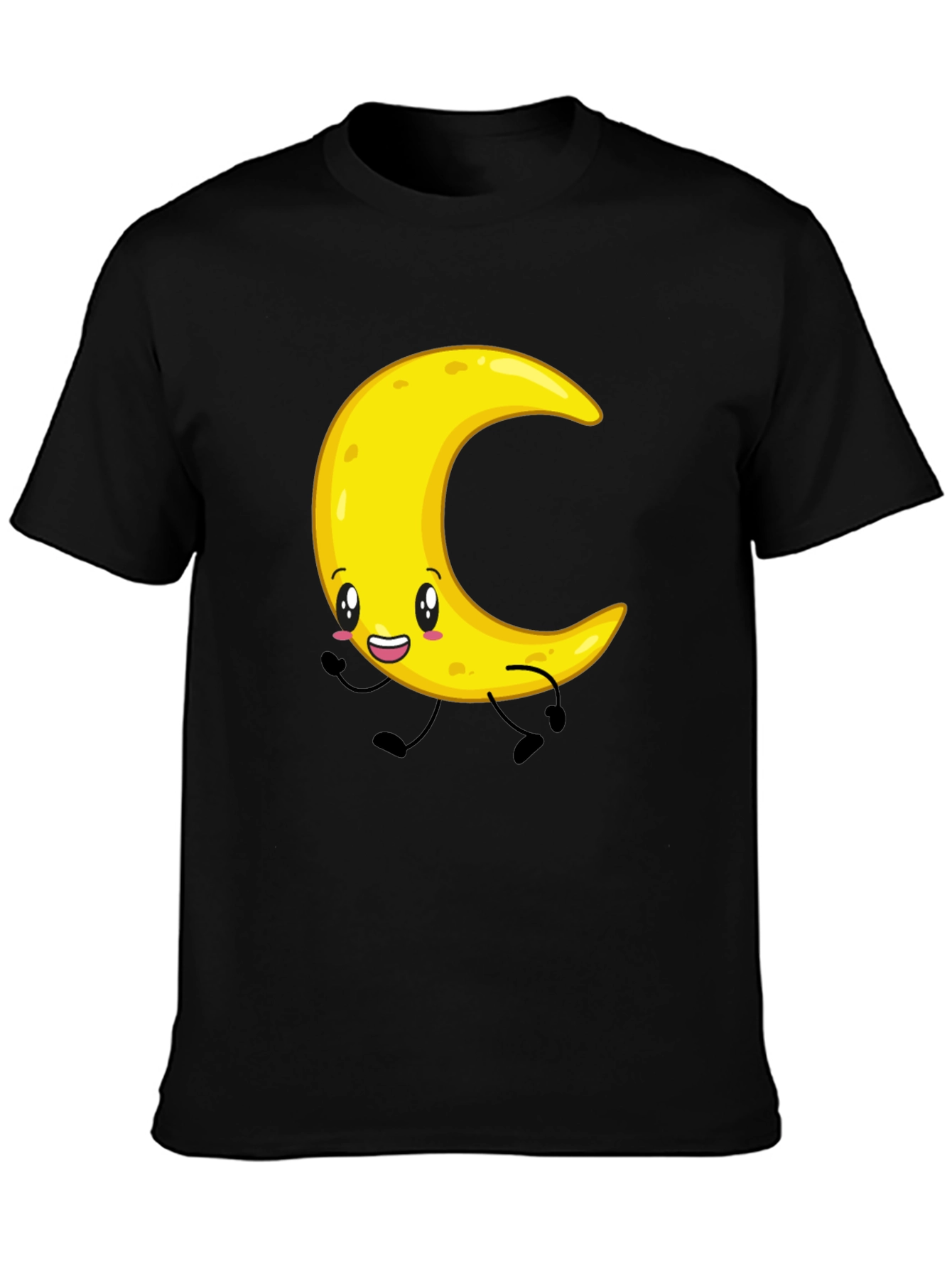 Crescent Moon Cartoon Graphic Tee - Black