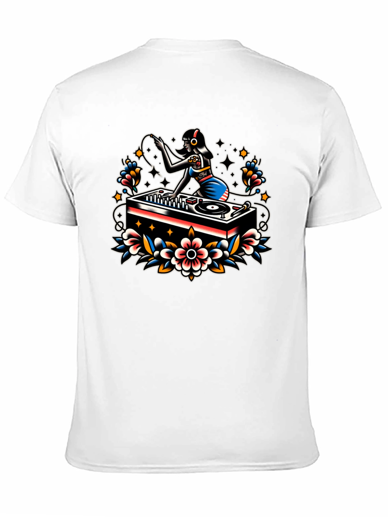 DJ Girl Tattoo Style Graphic Tee
