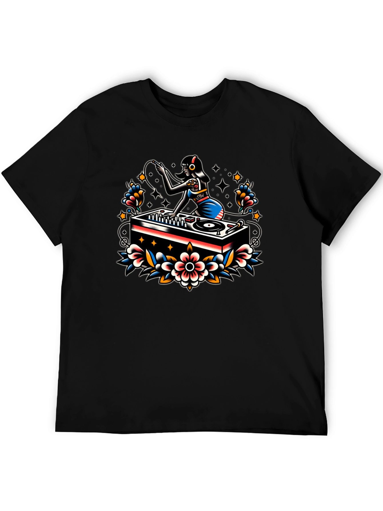 DJ Girl Tattoo Style Graphic Tee