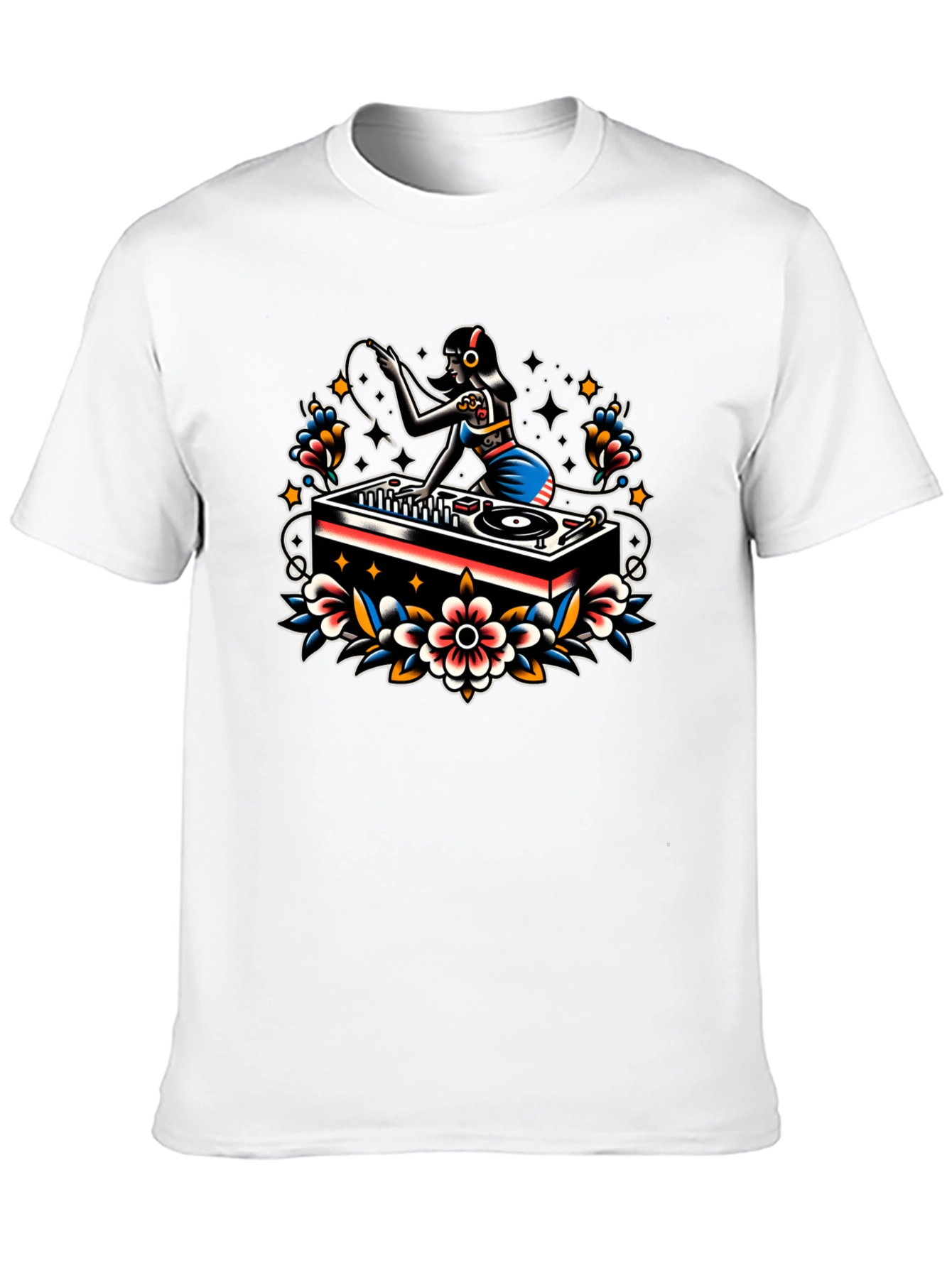 DJ Girl Tattoo Style Graphic Tee