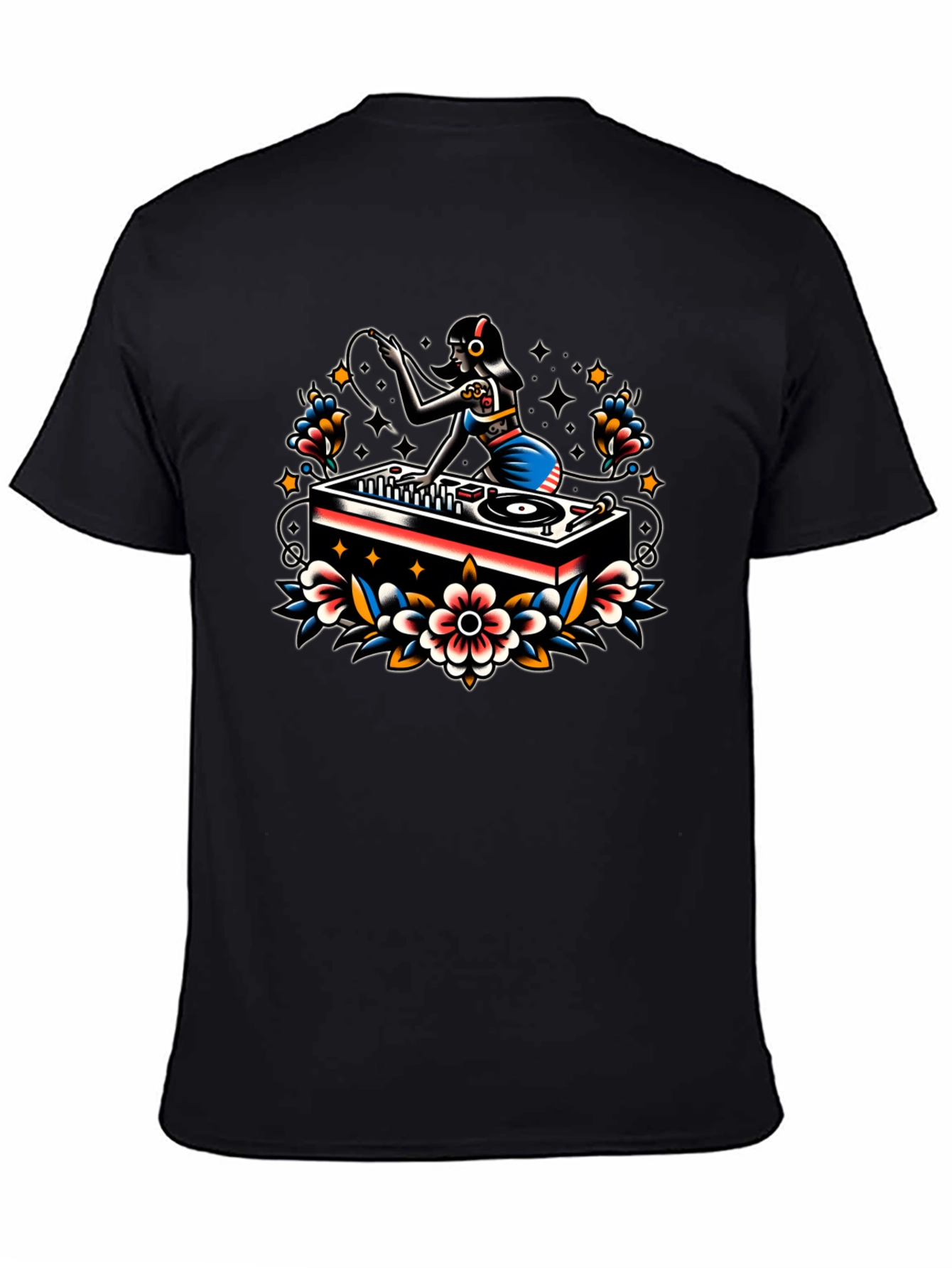 DJ Girl Tattoo Style Graphic Tee