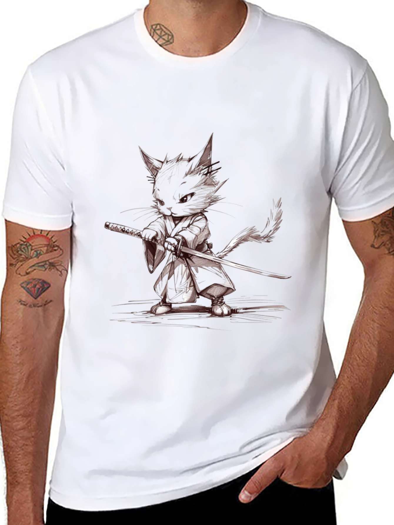 Samurai Cat T-Shirt - Cool Graphic Tee