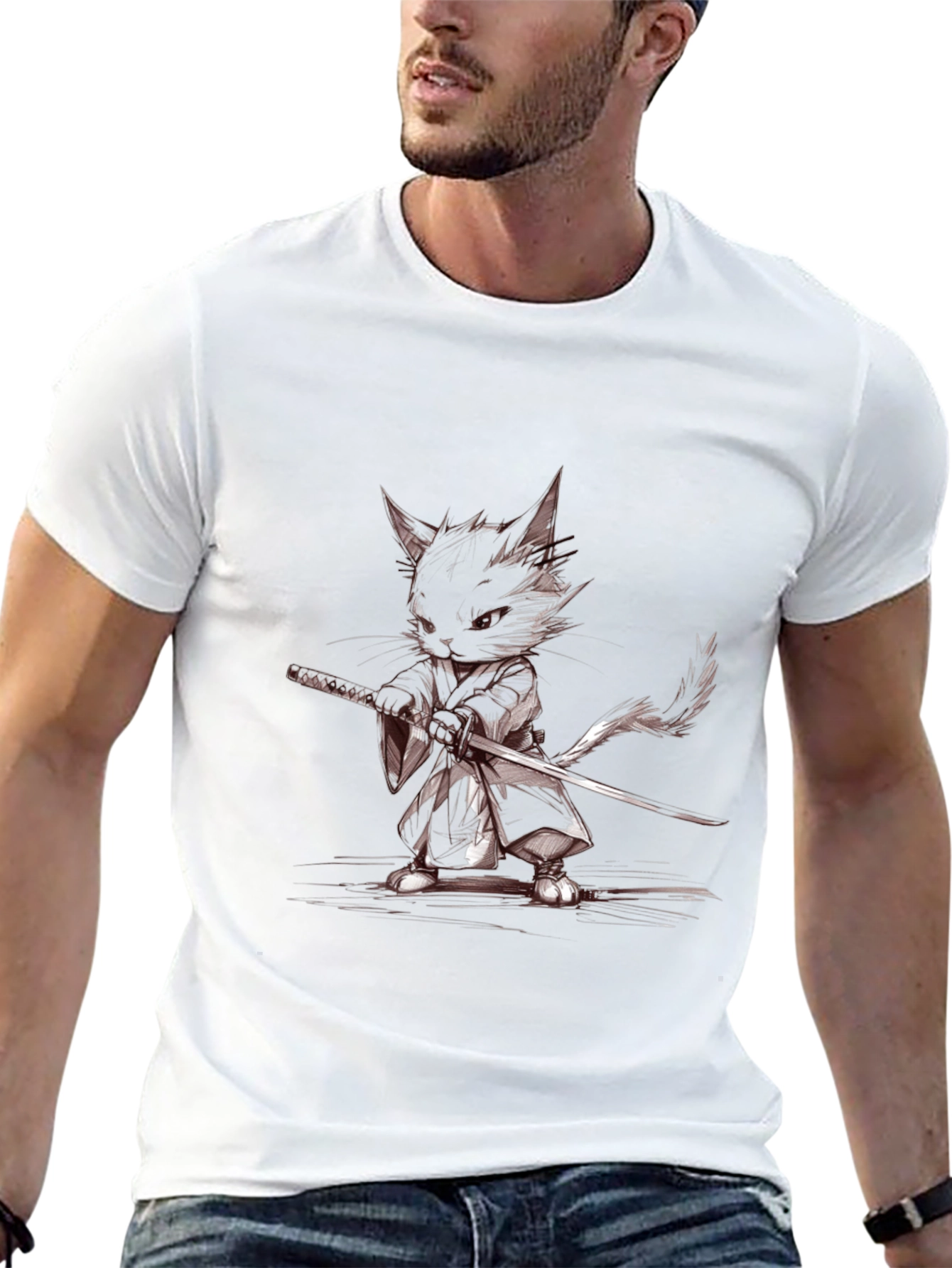 Samurai Cat T-Shirt - Cool Graphic Tee