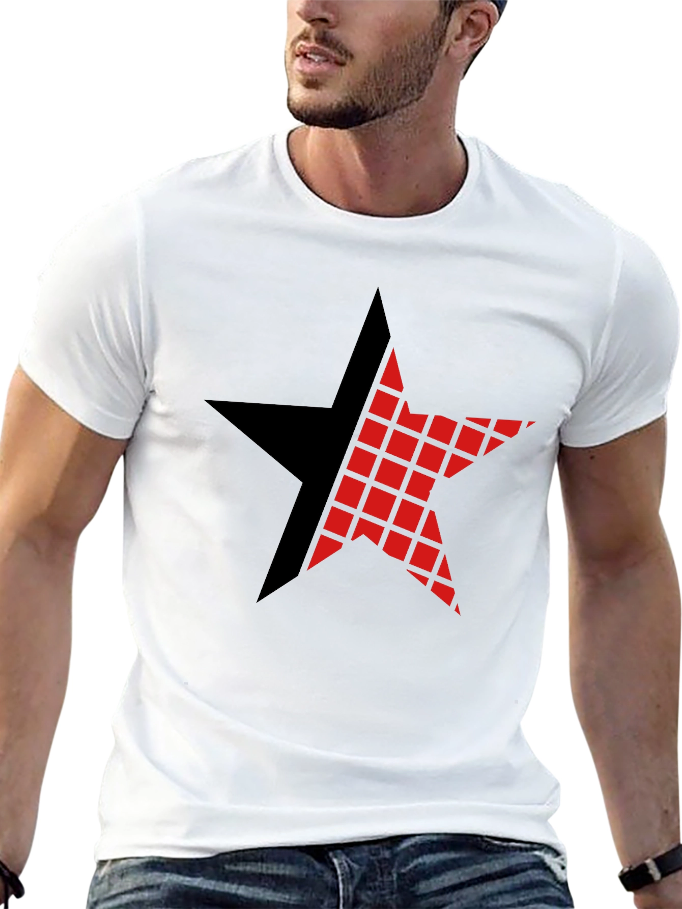 Graphic Star Tee - Black Cotton Casual