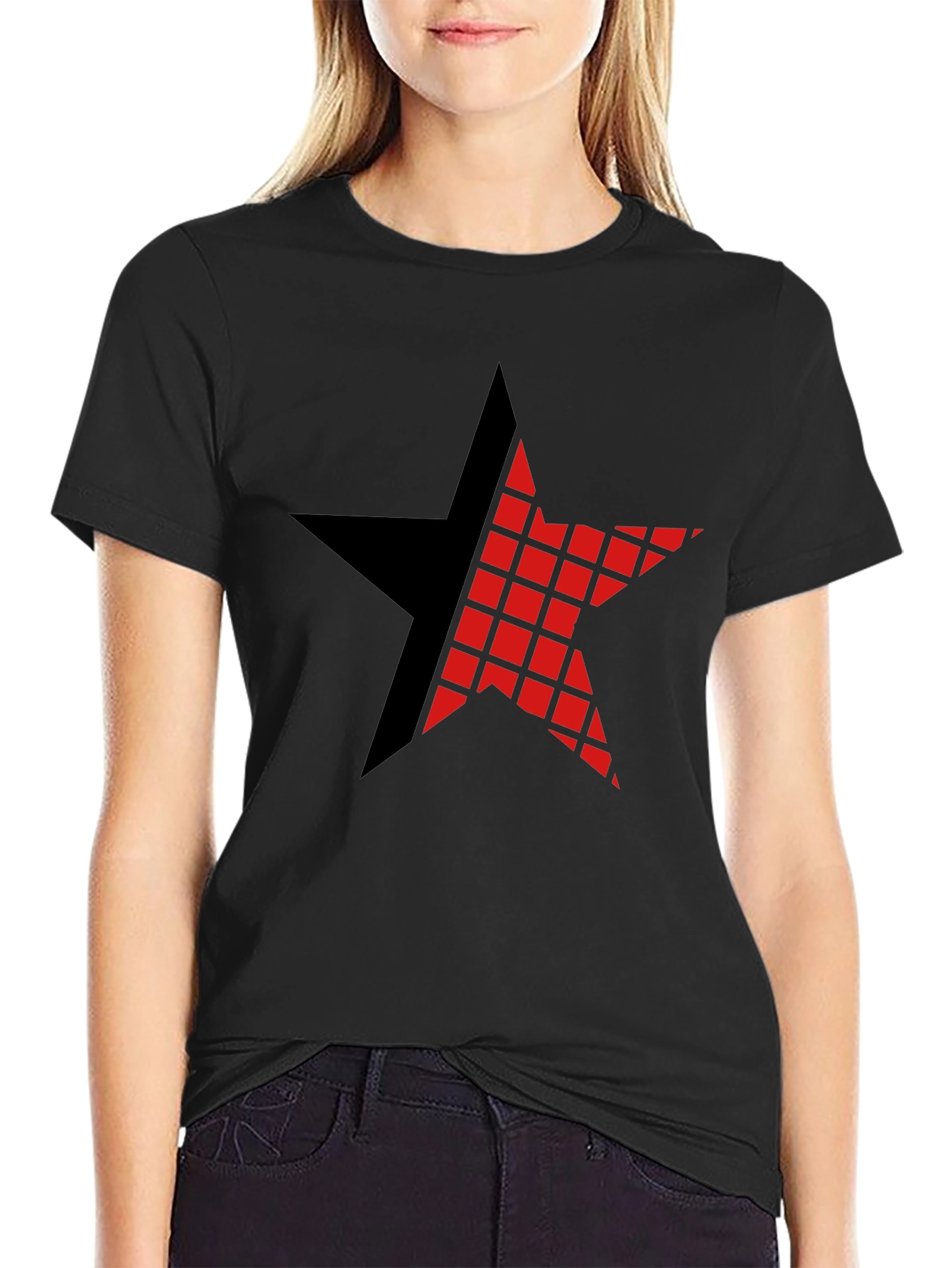 Graphic Star Tee - Black Cotton Casual