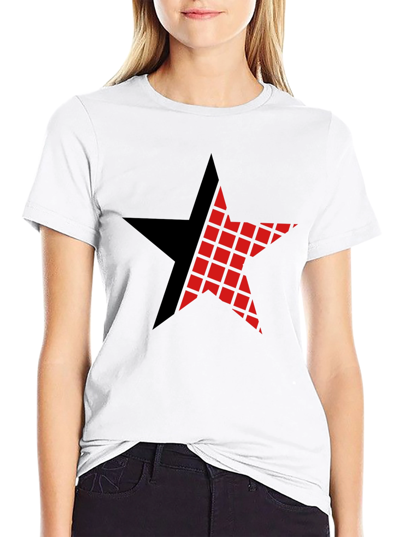 Graphic Star Tee - Black Cotton Casual