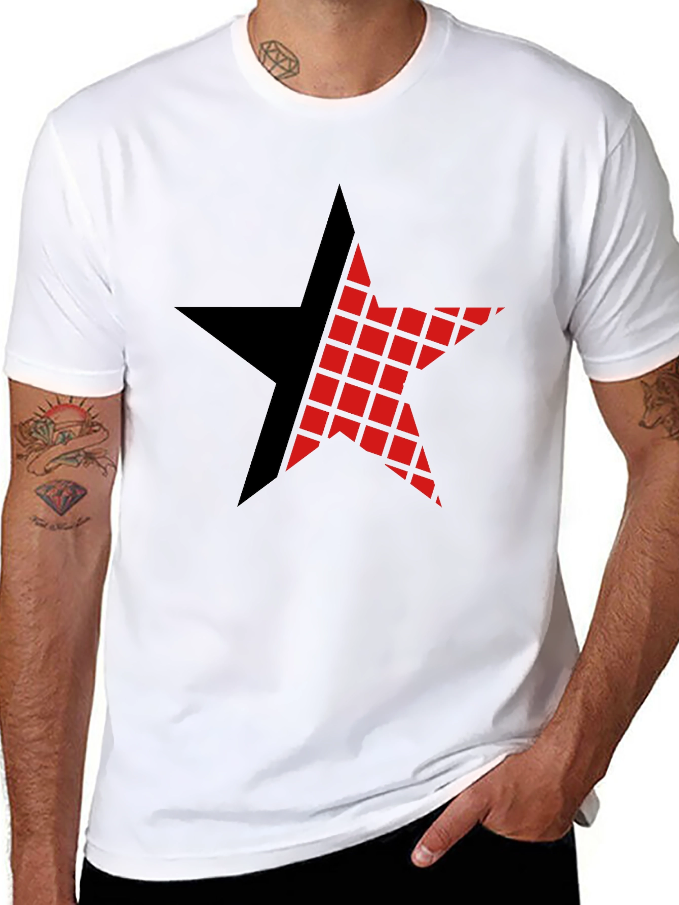 Graphic Star Tee - Black Cotton Casual