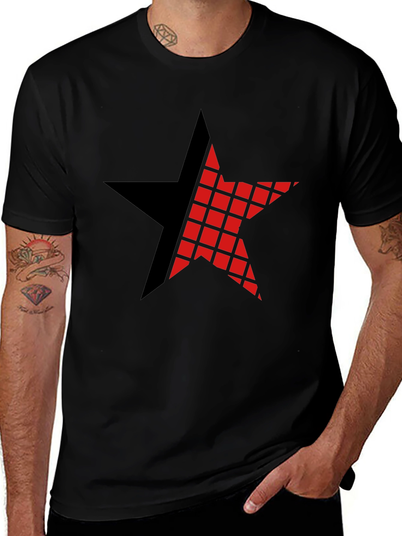 Graphic Star Tee - Black Cotton Casual