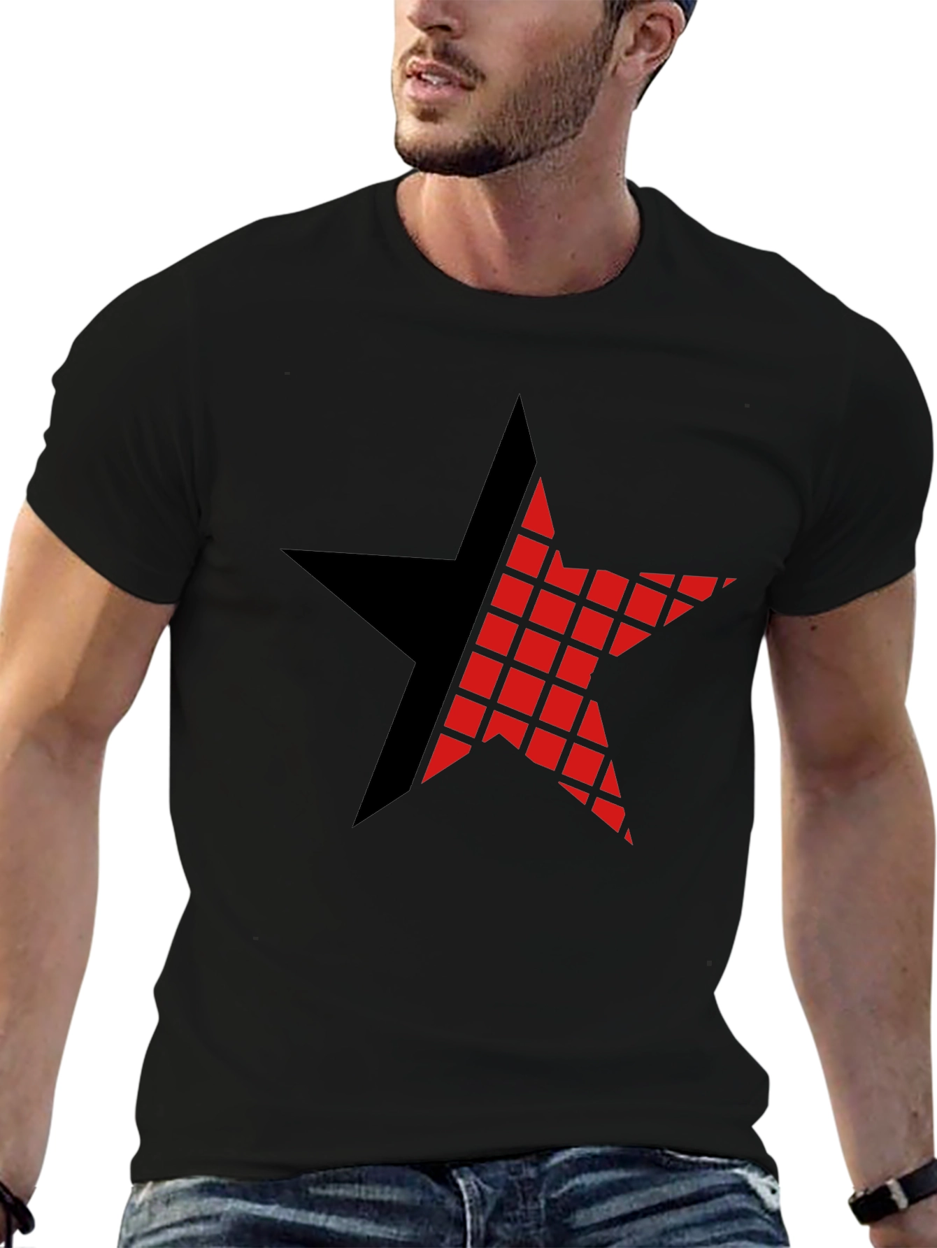 Graphic Star Tee - Black Cotton Casual