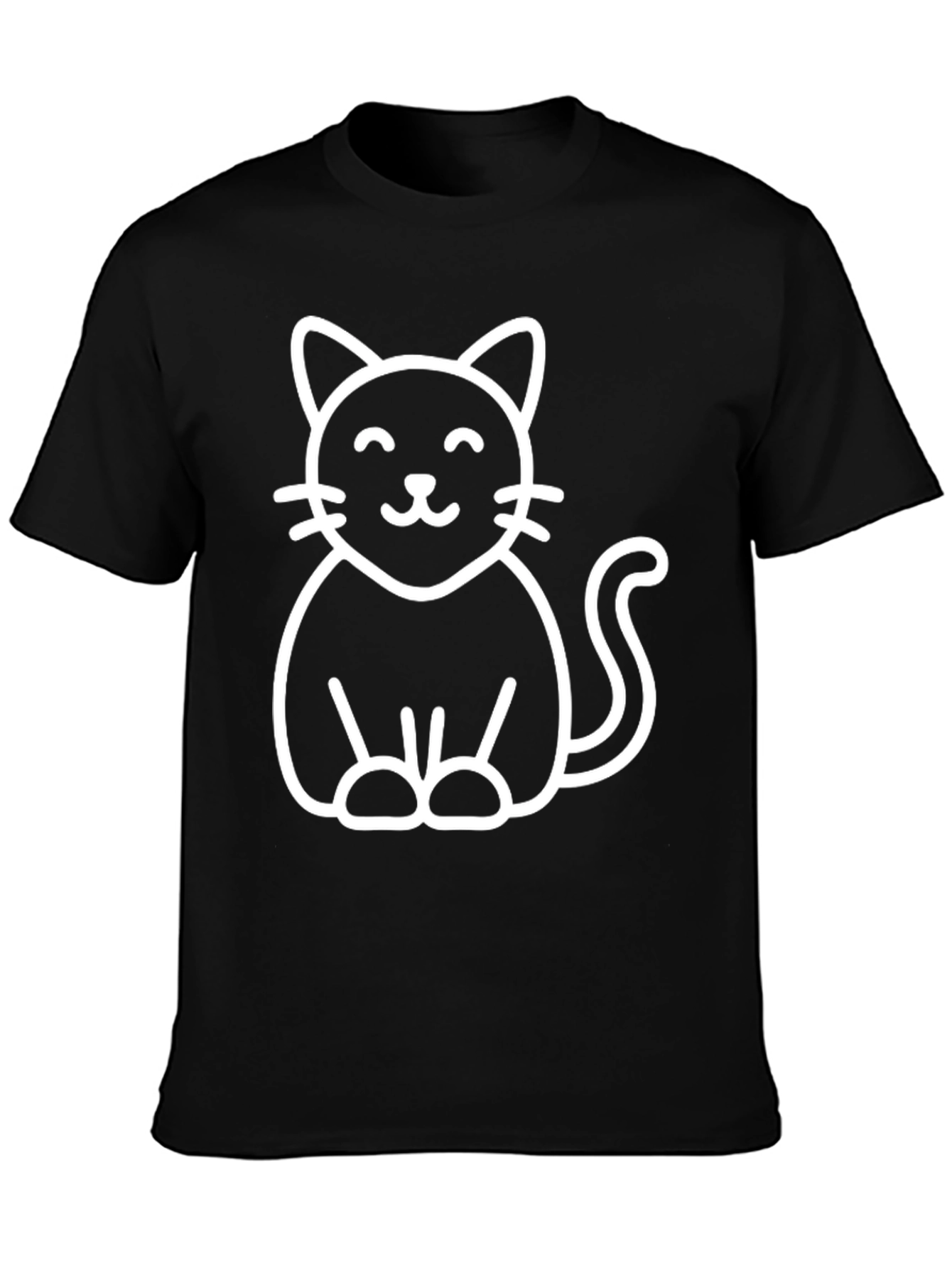 Cute Cat Graphic Tee - Black Cotton Blend