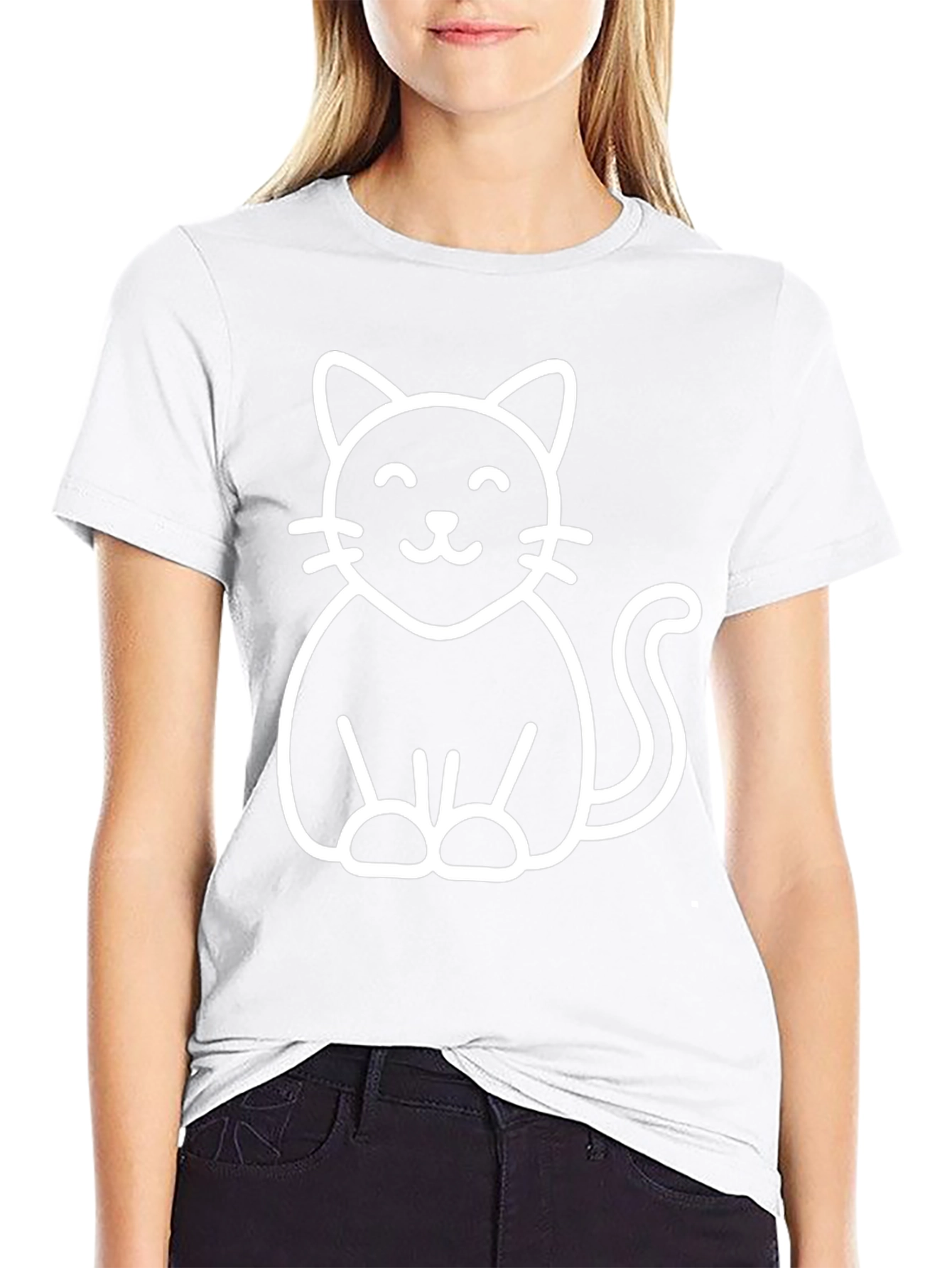 Cute Cat Graphic Tee - Black Cotton Blend