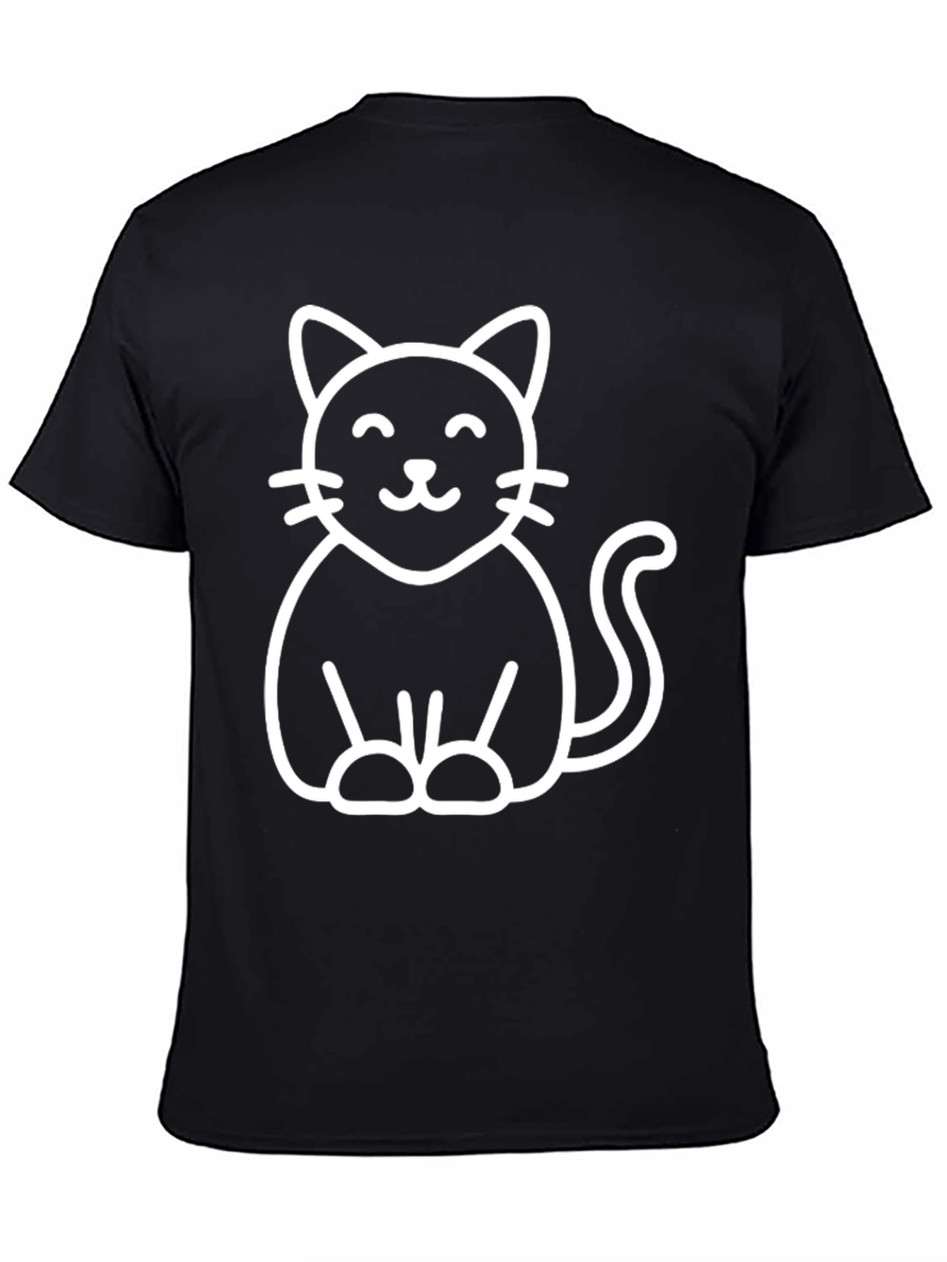 Cute Cat Graphic Tee - Black Cotton Blend