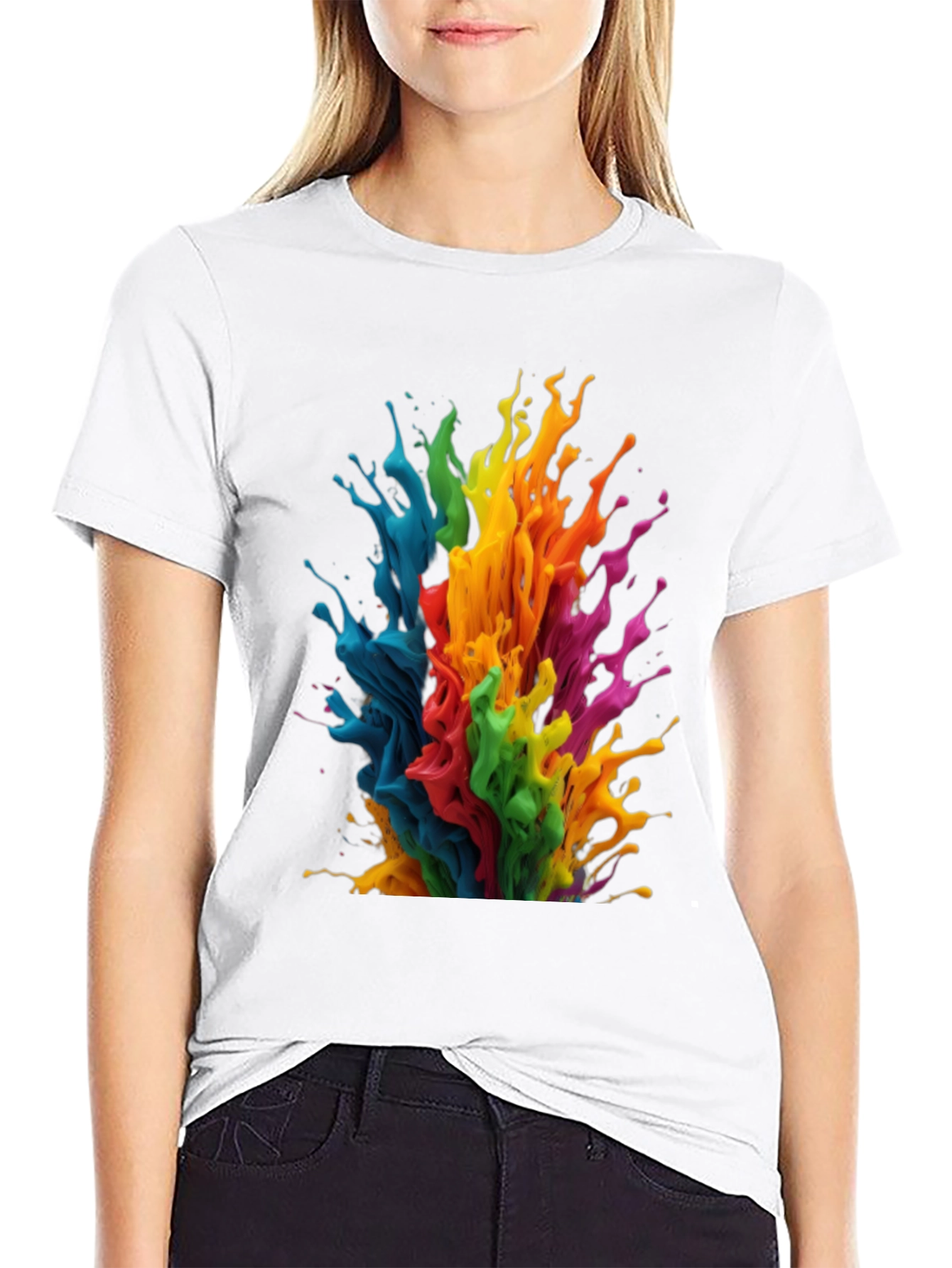 Rainbow Paint Splatter Graphic T-Shirt