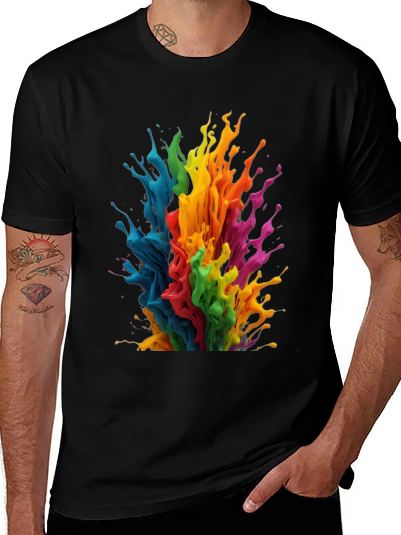 Rainbow Paint Splatter Graphic T-Shirt