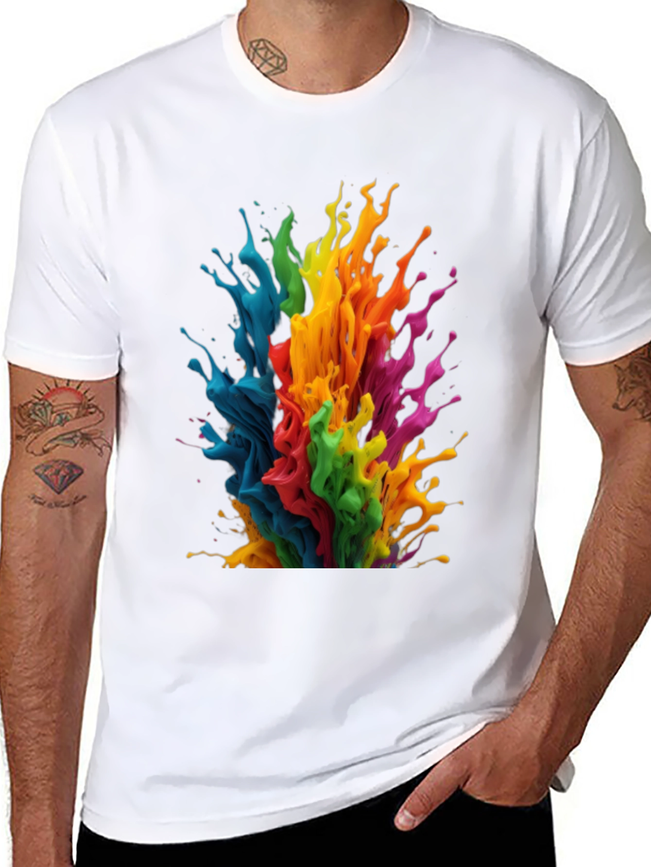 Rainbow Paint Splatter Graphic T-Shirt