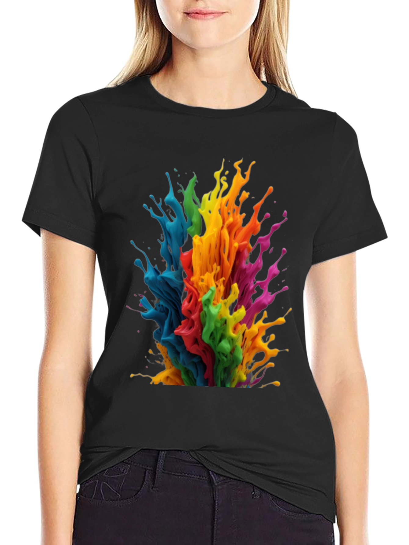 Rainbow Paint Splatter Graphic T-Shirt