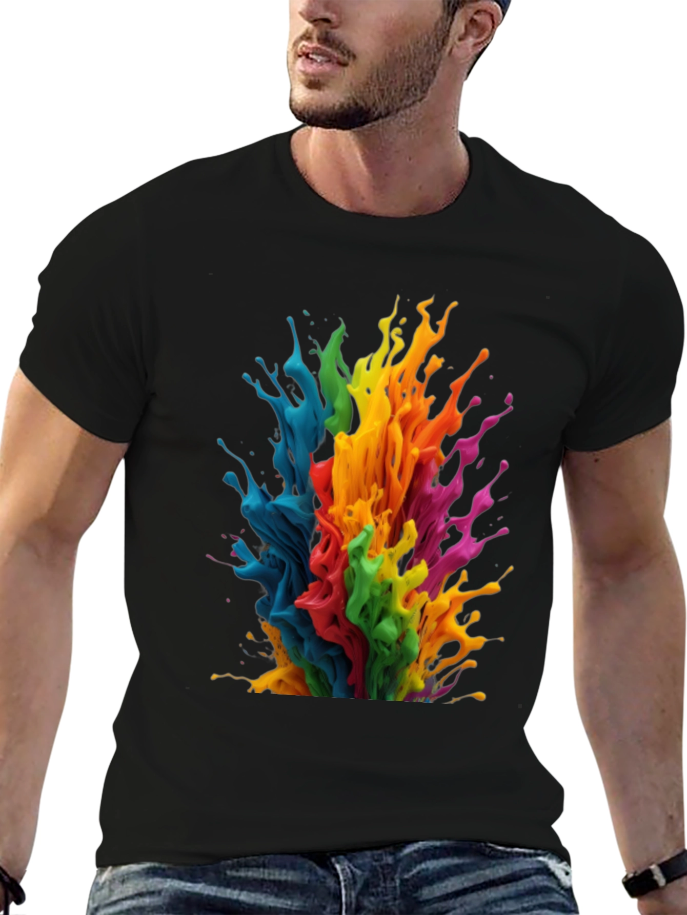 Rainbow Paint Splatter Graphic T-Shirt