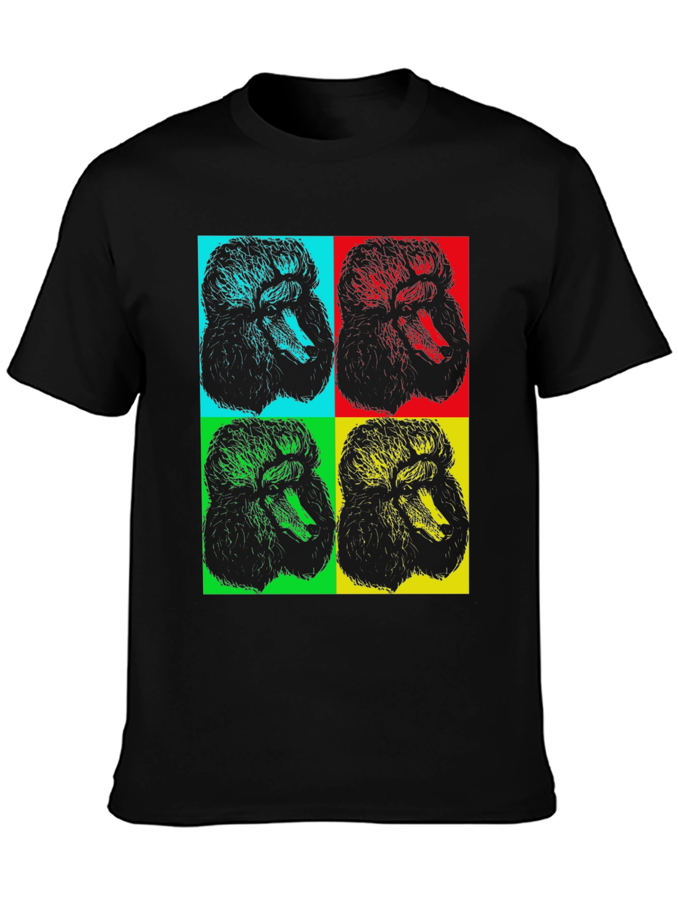 Pop Art Poodle Graphic Black T-Shirt