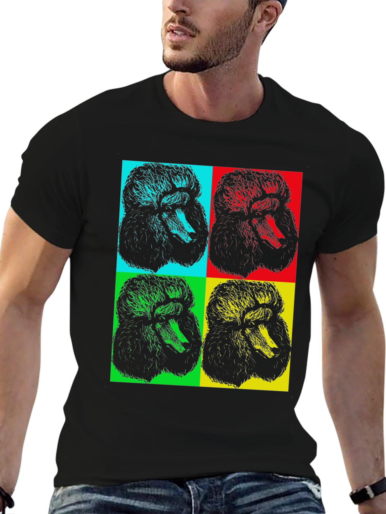 Pop Art Poodle Graphic Black T-Shirt