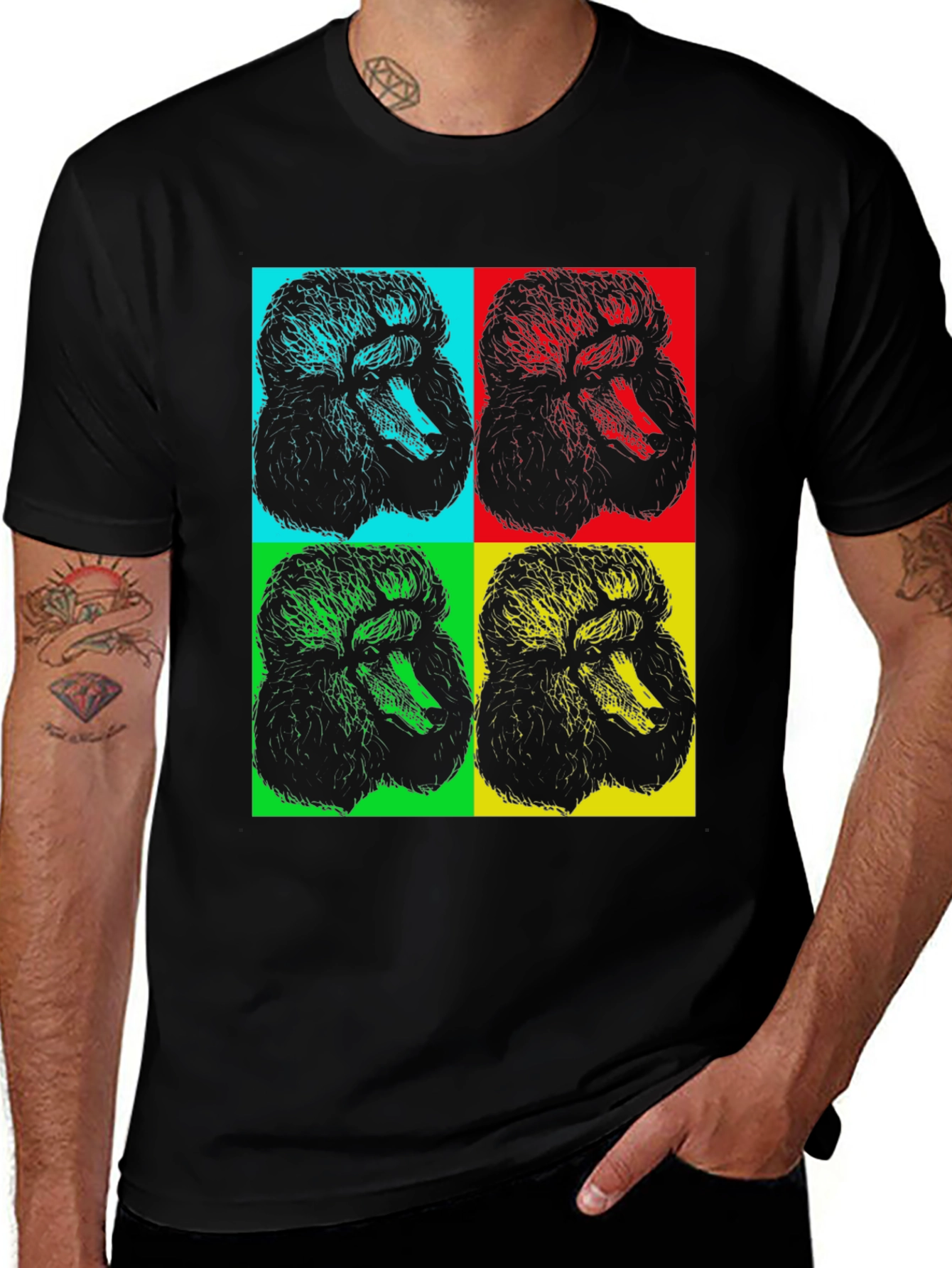 Pop Art Poodle Graphic Black T-Shirt